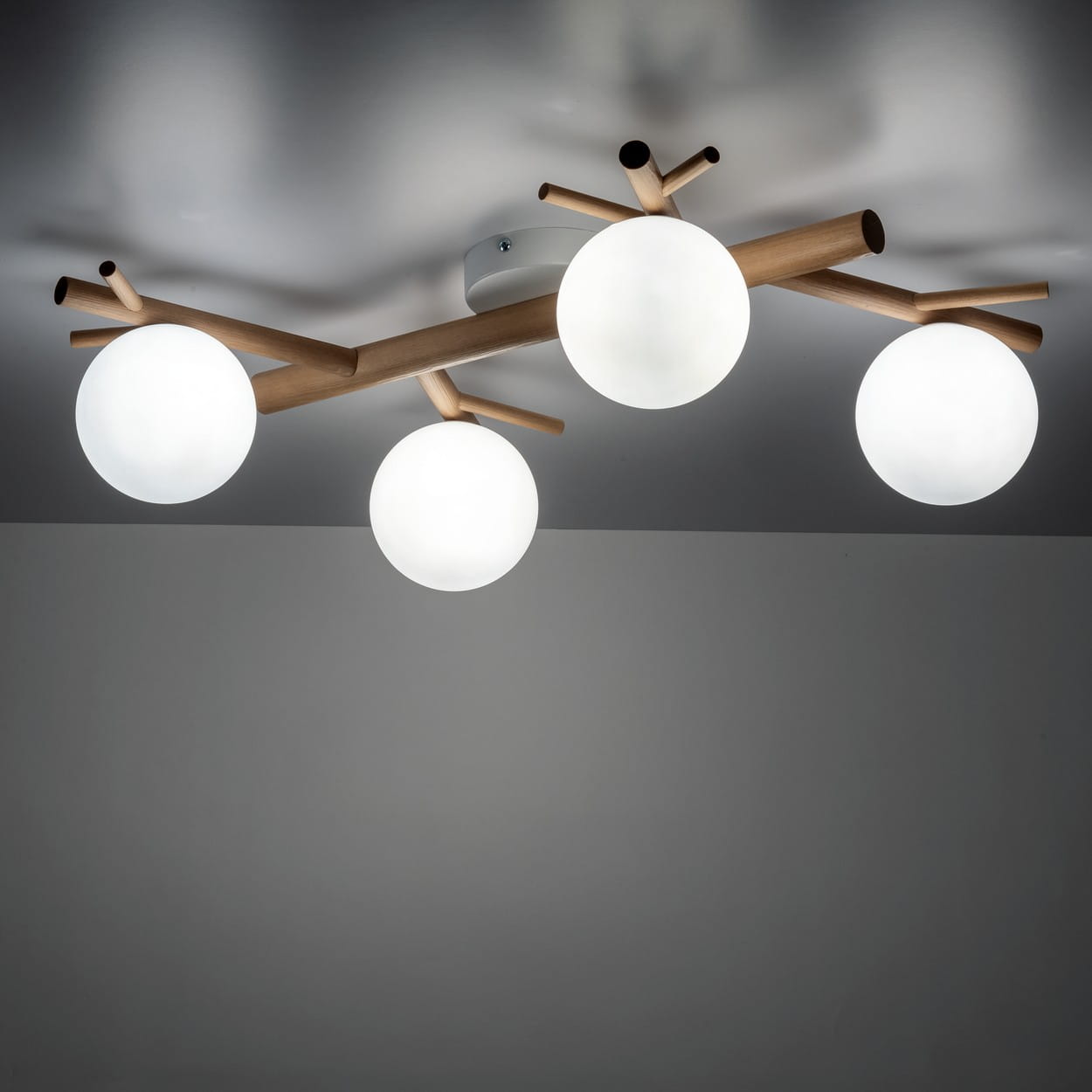 Plafon nowoczesny klasyczny boho rustykalny skandynawski patyki klosz szklany kule biały drewno TK Lighting Sheron 5309 4x6W G9