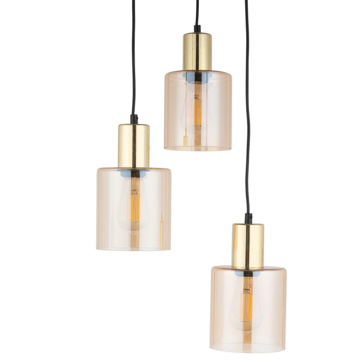 Lampa wisząca nowoczesna elegancka glamour loft indstrialna klosz szklany złota bursztynowa TK Lighting Sierra 6667 3x15W E27