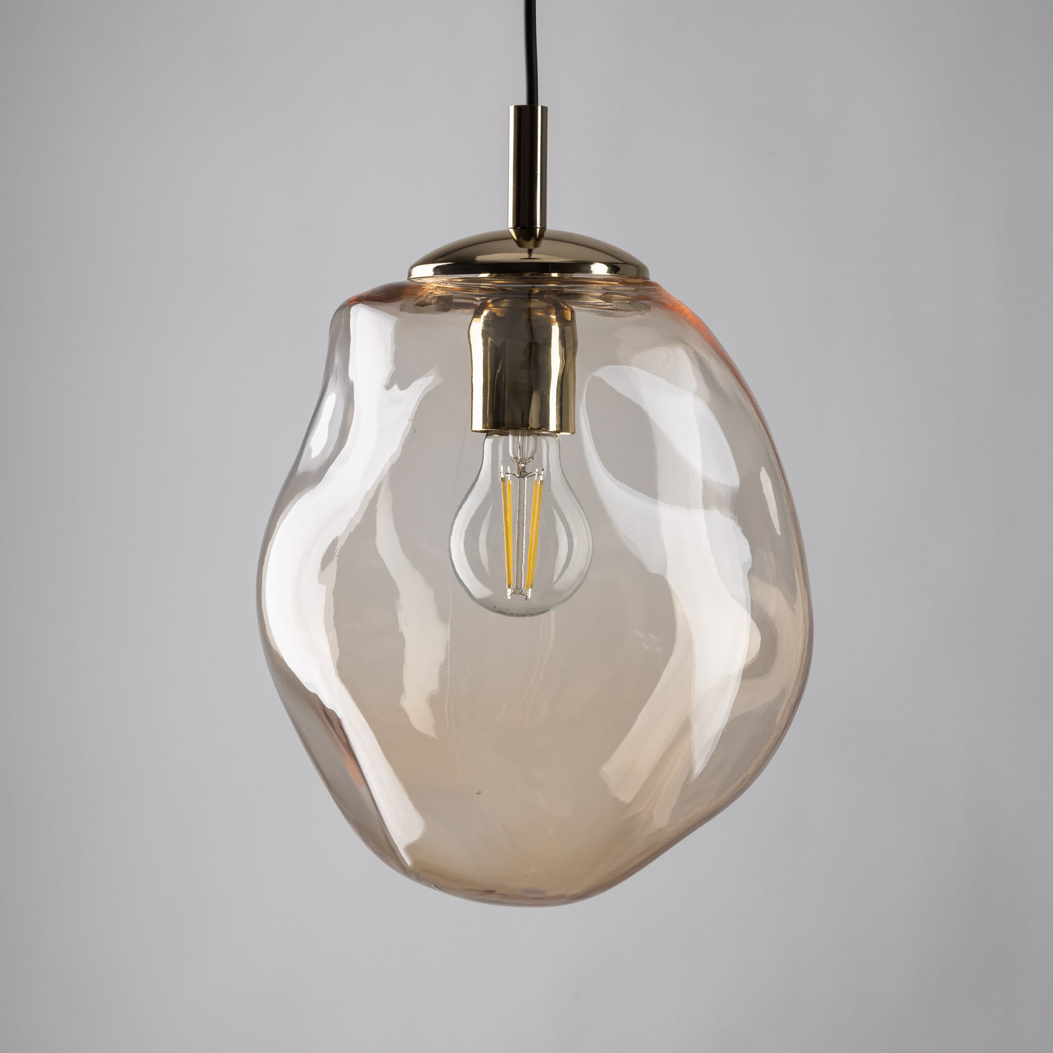 Lampa wisząca nowoczesna elegancka rock melt klosz szklany bursztynowa złota TK Lighting Sol 10083 1x15W E27