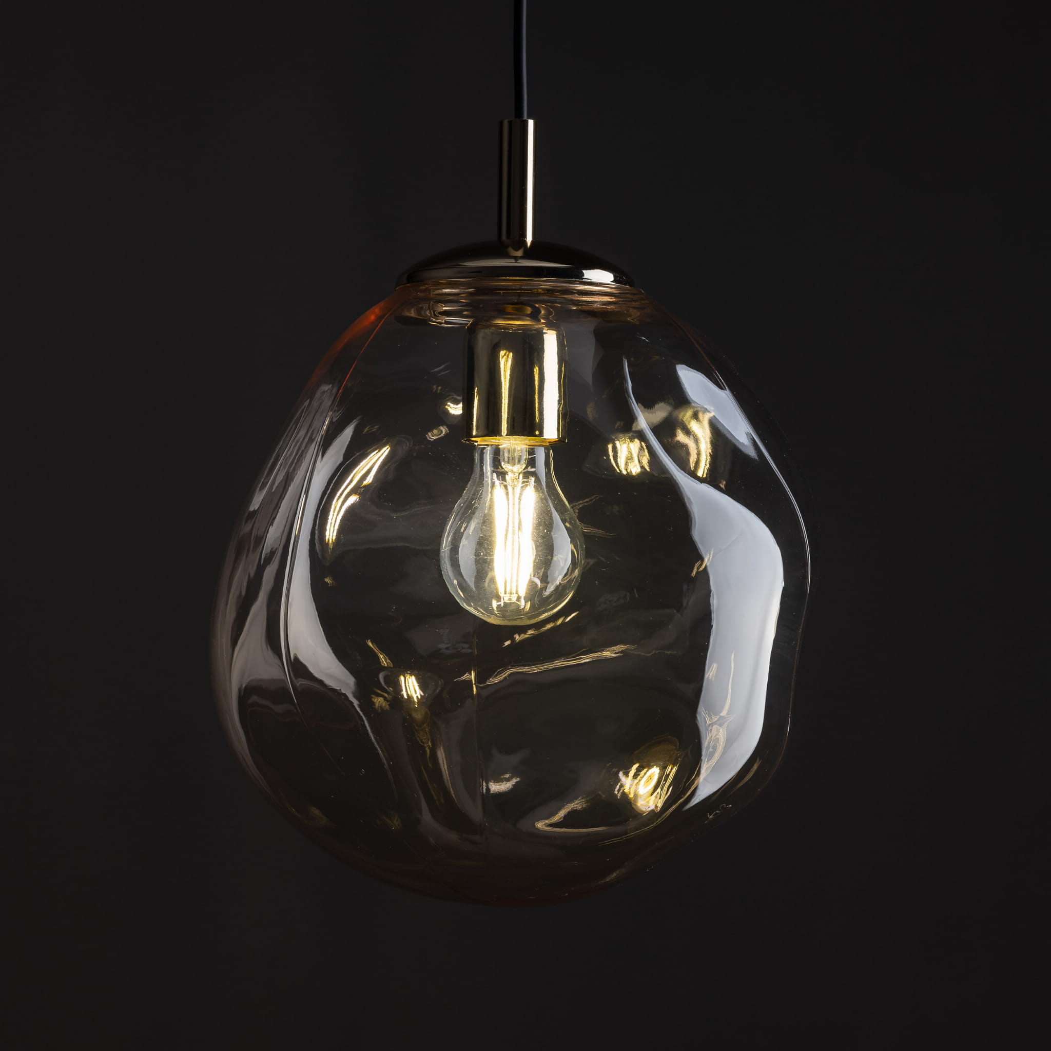 Lampa wisząca nowoczesna elegancka rock melt klosz szklany bursztynowa złota TK Lighting Sol 10083 1x15W E27