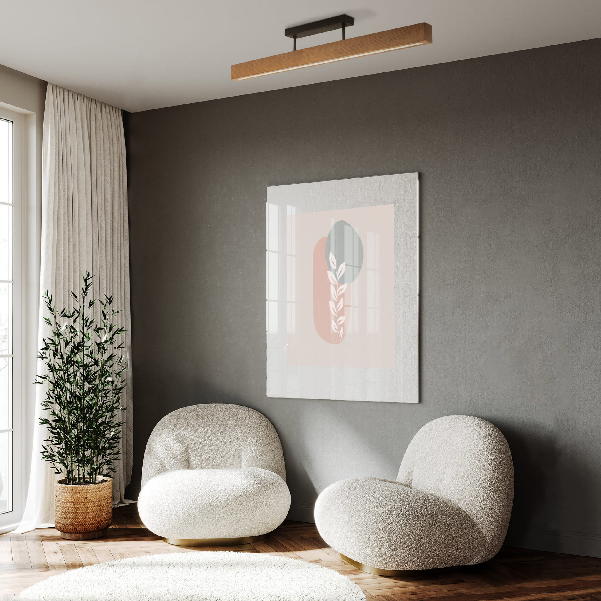 Plafon nowoczesny skandynawski boho loft podłużny drewniany orzech czarny TK Lighting Teo 6614 1x36W LED 3000K