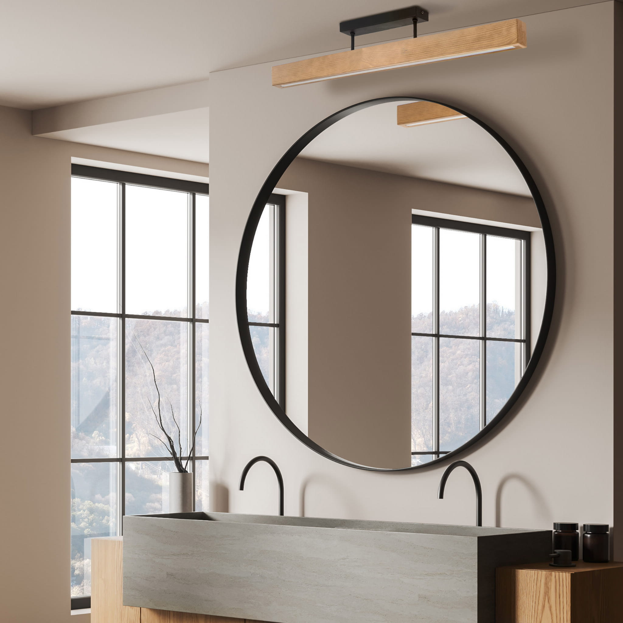 Plafon nowoczesny skandynawski boho loft podłużny drewniany sosna czarny TK Lighting Teo 6619 1x36W LED 3000K
