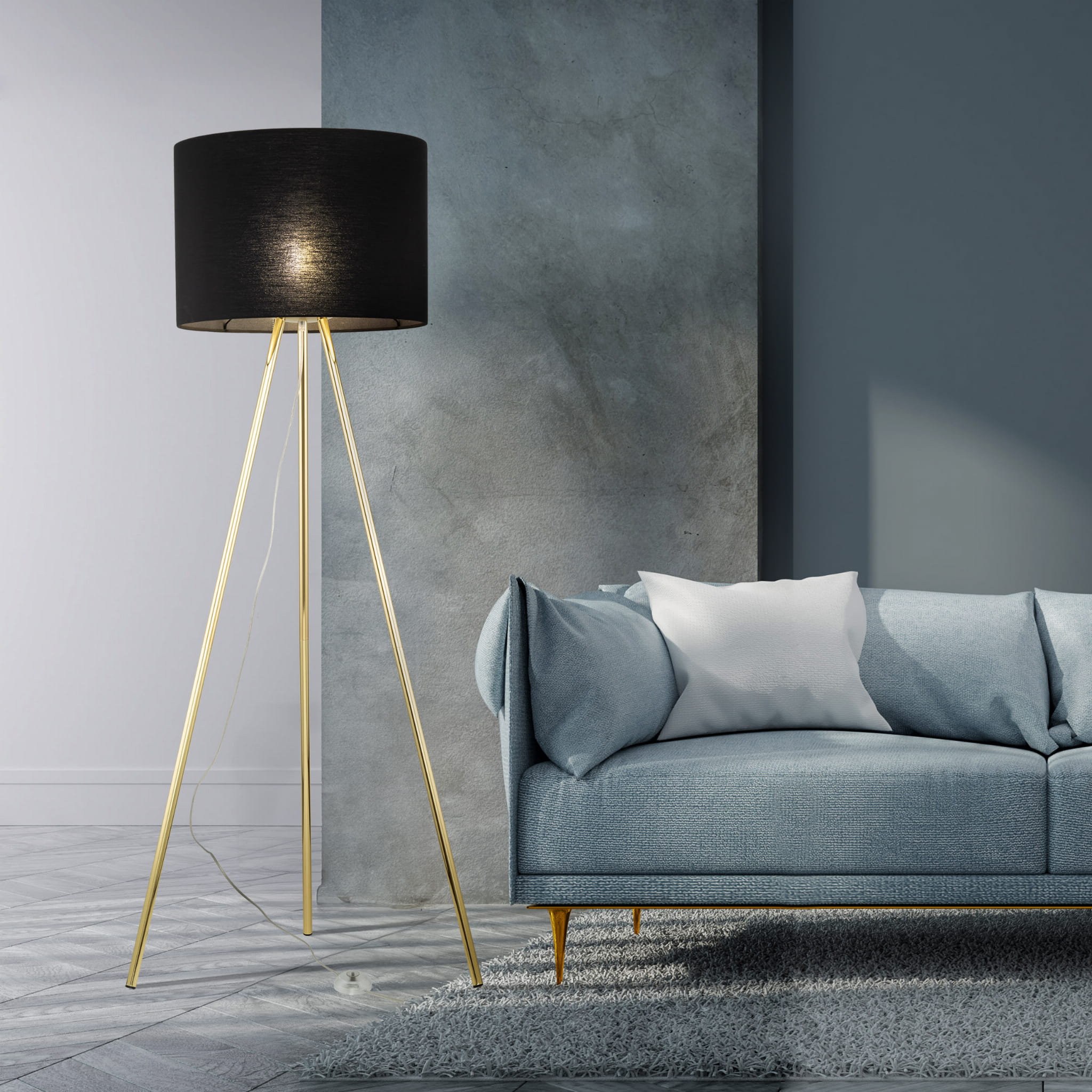Lampa podłogowa nowoczesna elegancka loft glamour pręty abażur materiałowy złota czarna TK Lighting Umberto 6635 1x15W E27