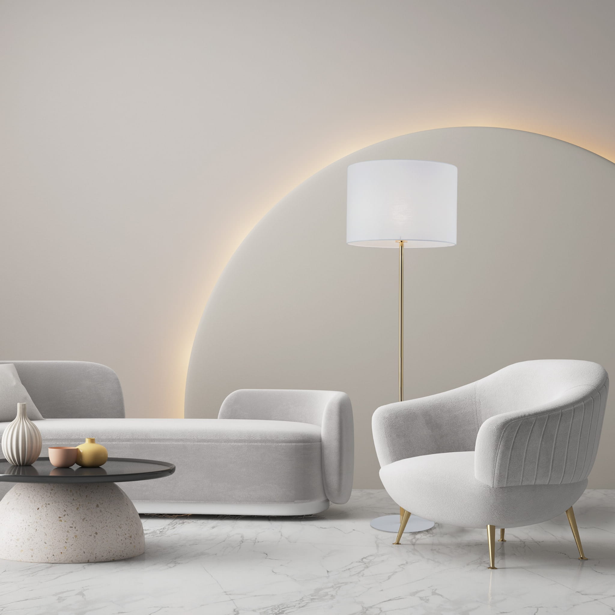 Lampa podłogowa nowoczesna elegancka loft glamour abażur materiałowy biała złota TK Lighting Umberto 16033 1x15W E27