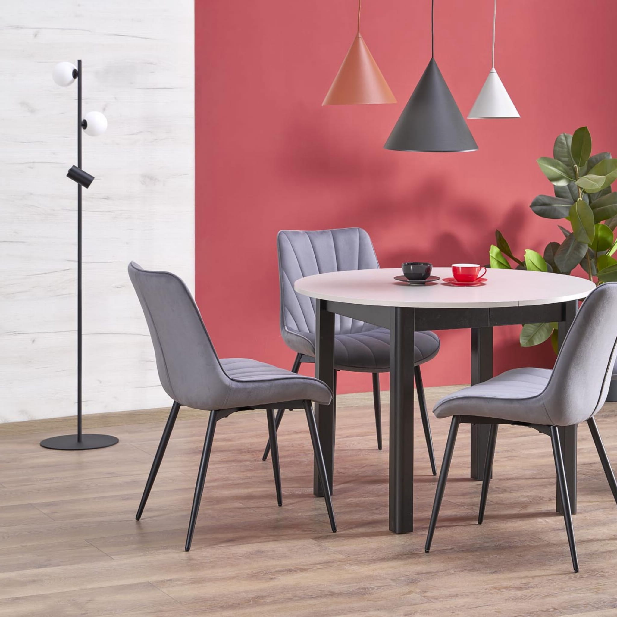 Lampa podłogowa nowoczesna skandynawska loft słupek rurka reflektor klosz szklany kule czarna biała TK Lighting Vox 16063 2x10W GU10 1x8W G9