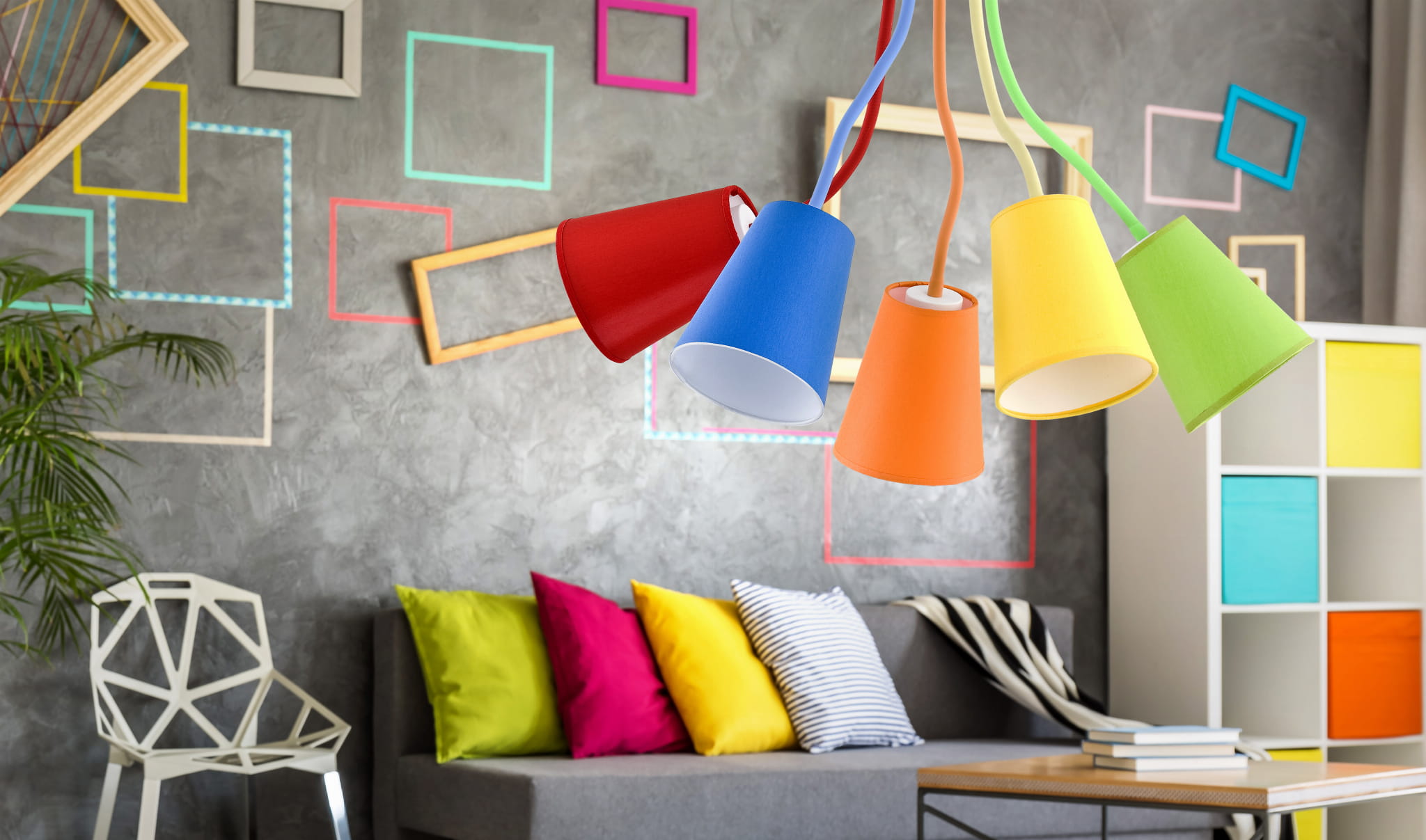 Lampa wisząca kolorowe abażury Wire tuba wielokolorowy TK Lighting 2107 E27 5X15W