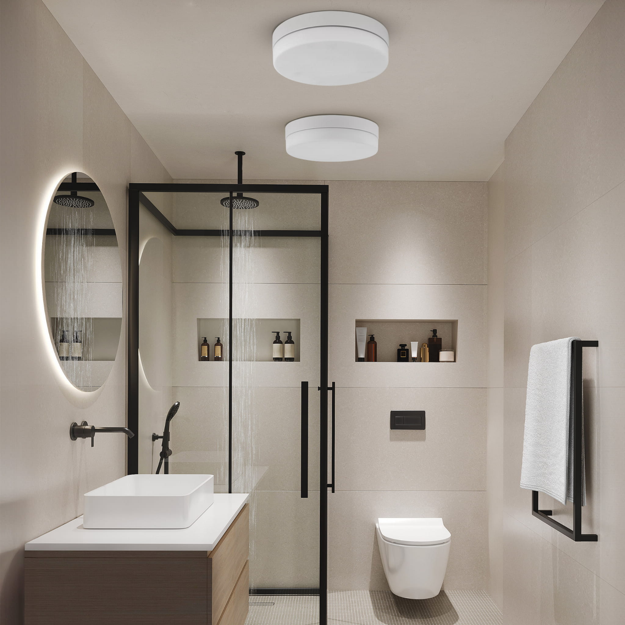 Plafon okrągły lampa sufitowa IP44 2x15W E27 Tk Lighting Pori Black 864 biały