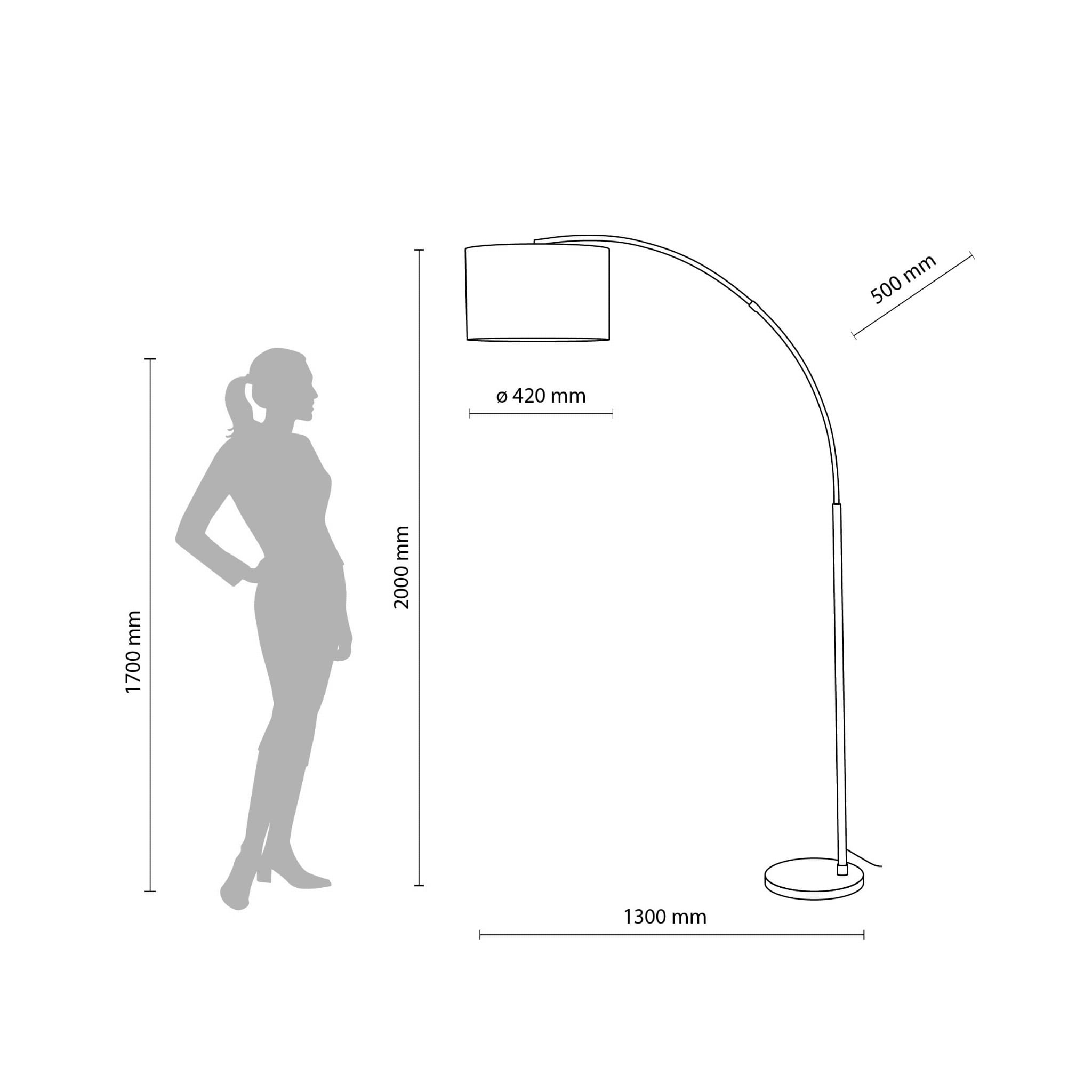 Lampa podłogowa nowoczesna boho łukowa abażur materiałowy nikiel biała TK Lighting Zenith 16022 1x15W E27