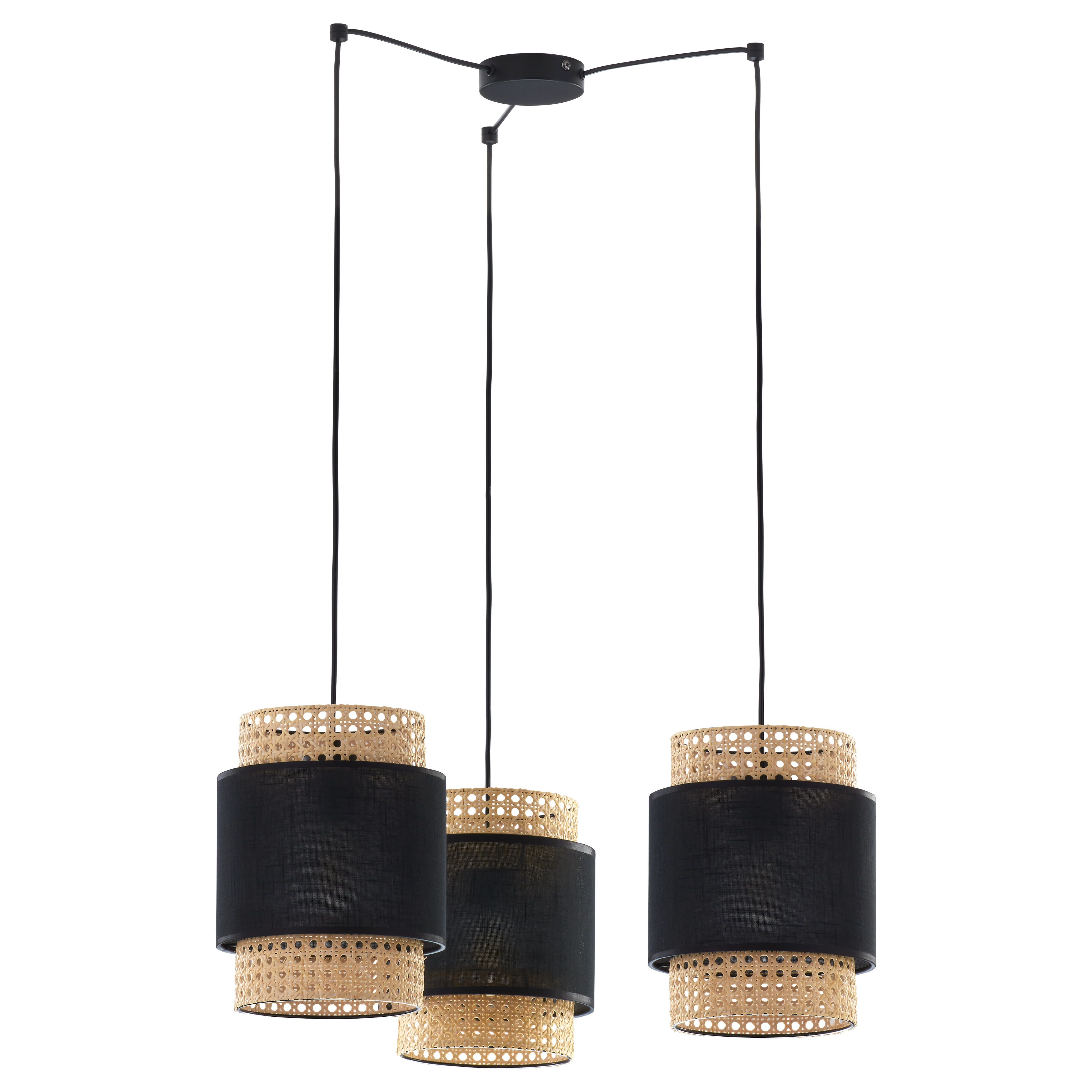 Tk Lighting Boho 6549 lampa wisząca pająk z abażurami rattanowymi 3x15W E27 czarna słomkowa