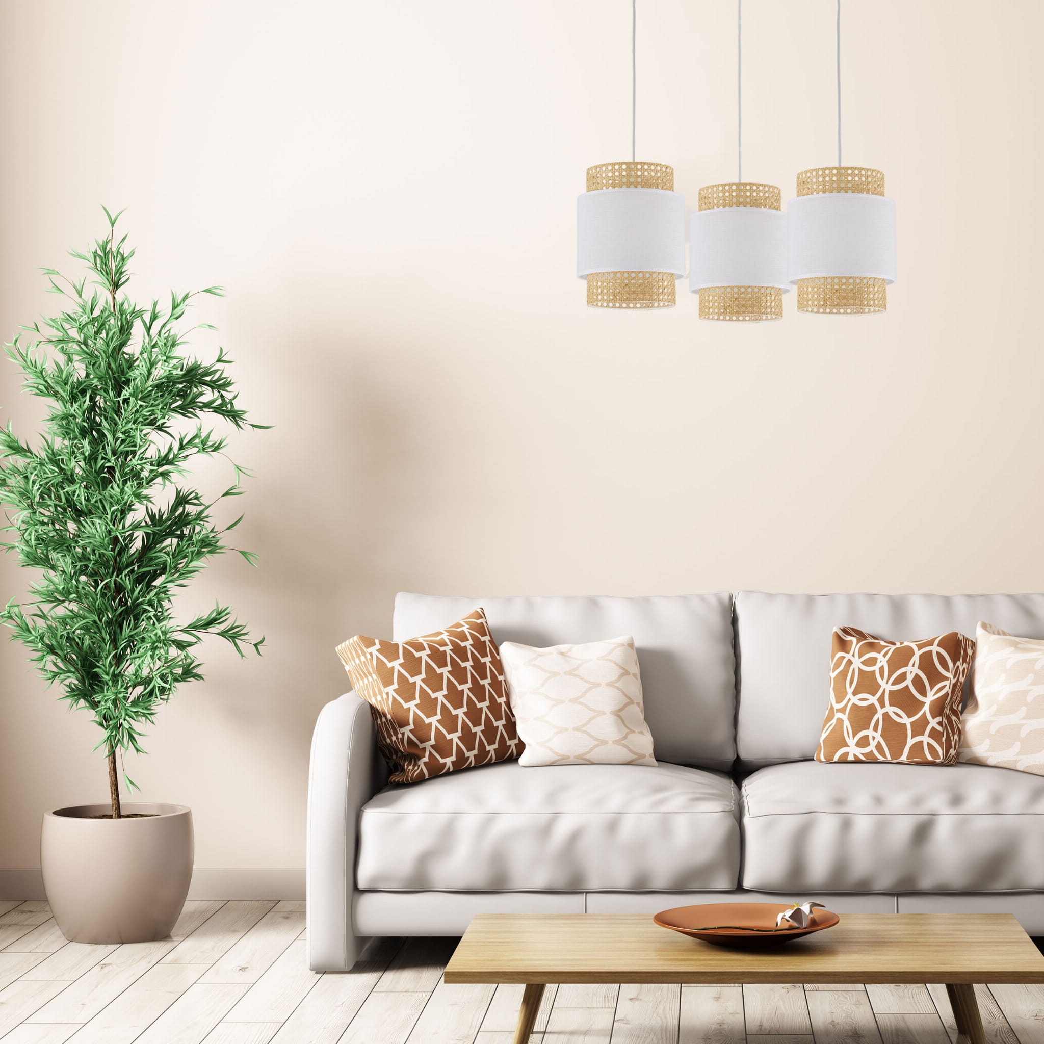 Tk Lighting Boho 6537 Lampa wisząca z abażurami rattanowymi 3x60W E27 biała słomkowa