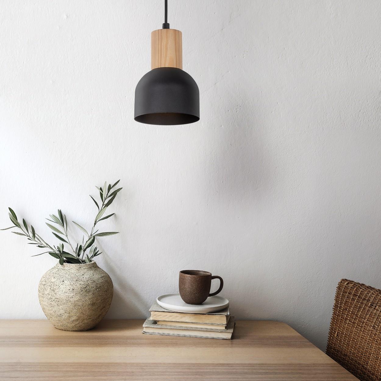Lampa wisząca nowoczesna loft industrialna klosz metalowy czarna drewniana TK Lighting Cairo 4894 1x15W E27