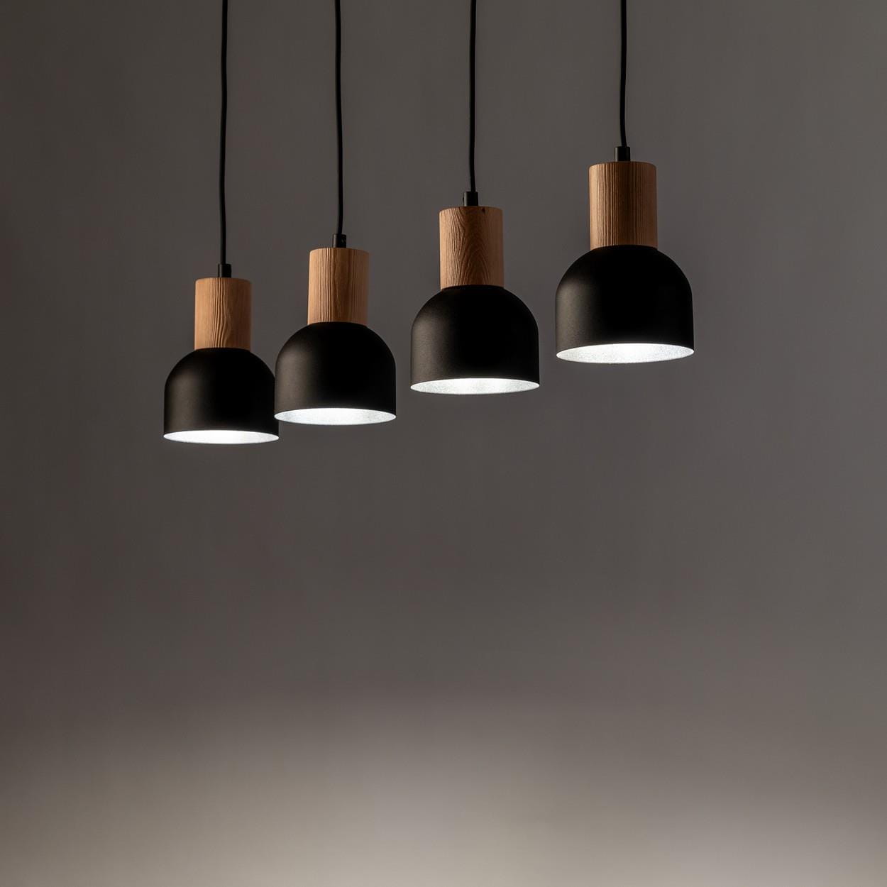 Lampa wisząca nowoczesna loft industrialna klosz metalowy czarna drewniana TK Lighting Cairo 4896 4x15W E27