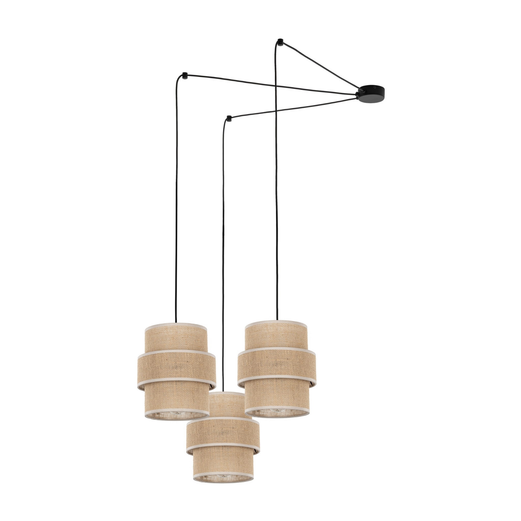 Lampa wisząca klasyczna vintage abażur materiałowy tuba juta czarna TK Lighting Calisto 5403 3x15W E27
