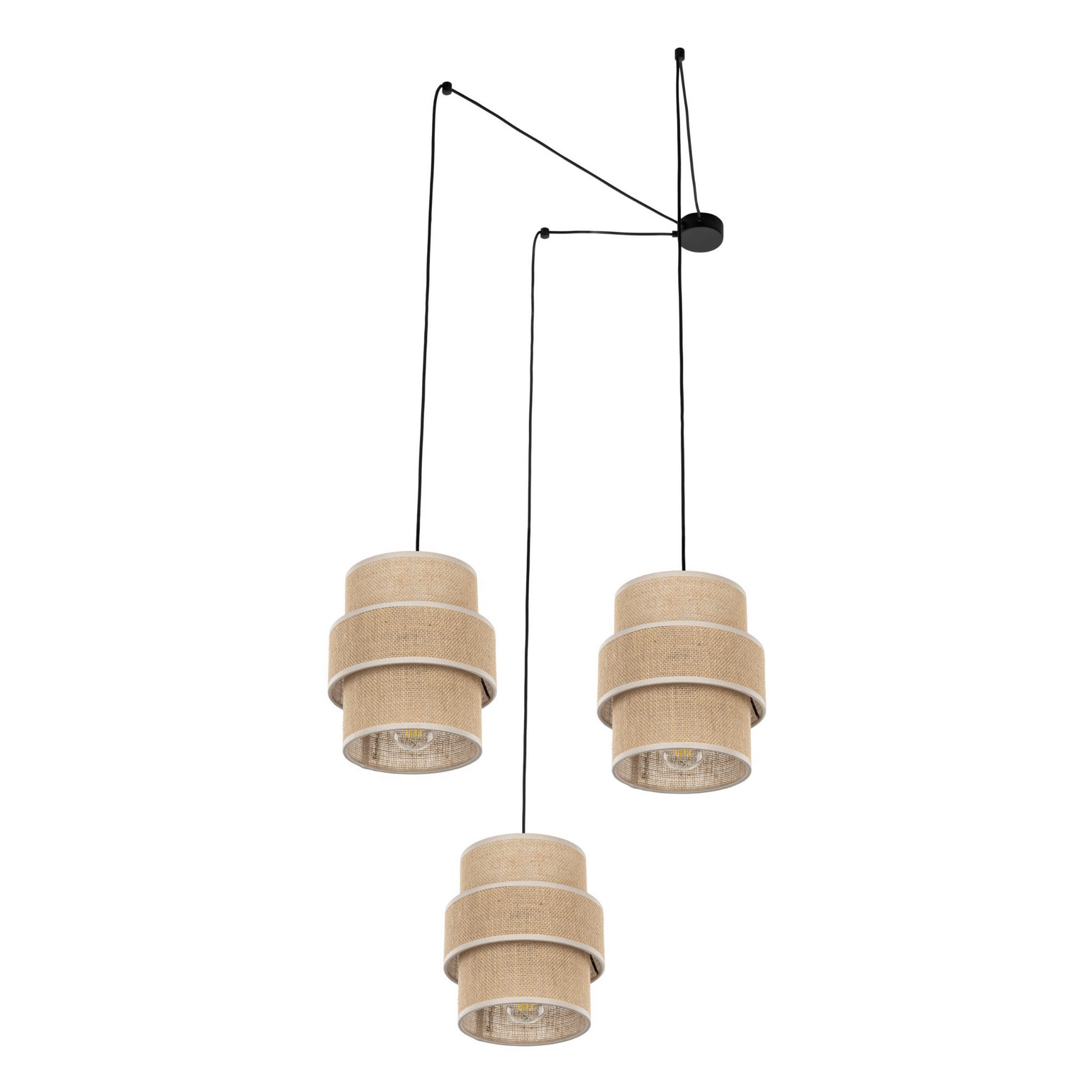 Lampa wisząca klasyczna vintage abażur materiałowy tuba juta czarna TK Lighting Calisto 5403 3x15W E27