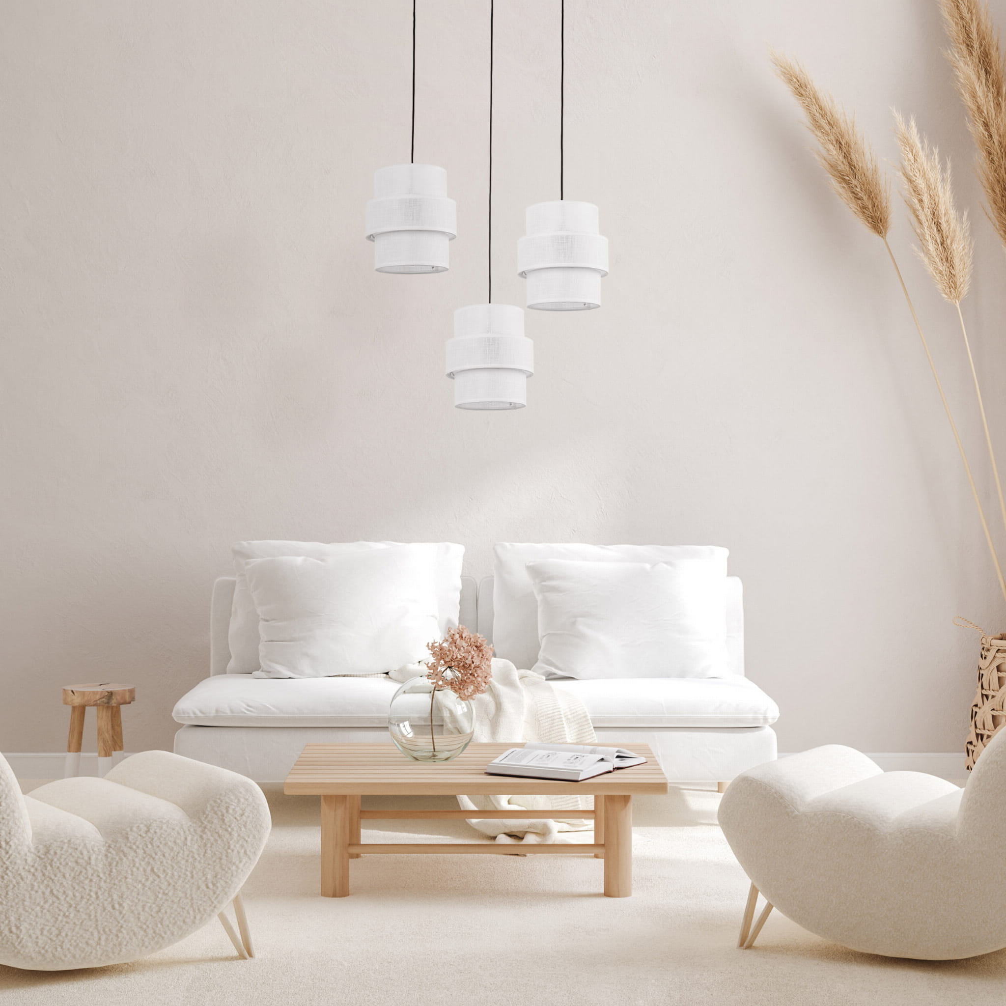 Lampa wisząca pająk nowoczesna klasyczna abażur materiałowy tuba biała czarna TK Lighting Calisto 5975 3x15W E27