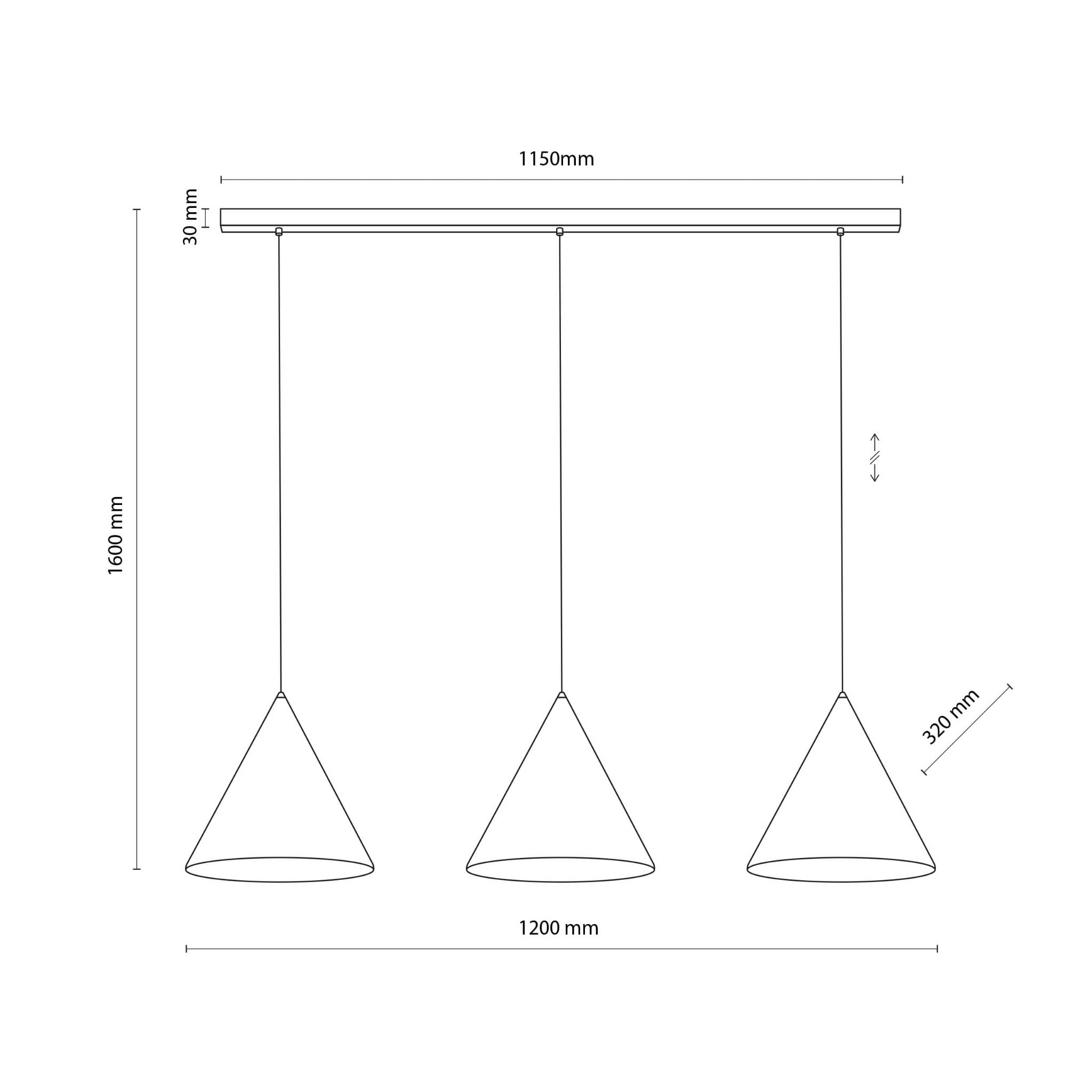Lampa wisząca nowoczesna skandynawska klosz metalowy stożek czarna TK Lighting Cono 10060 3x15W E27