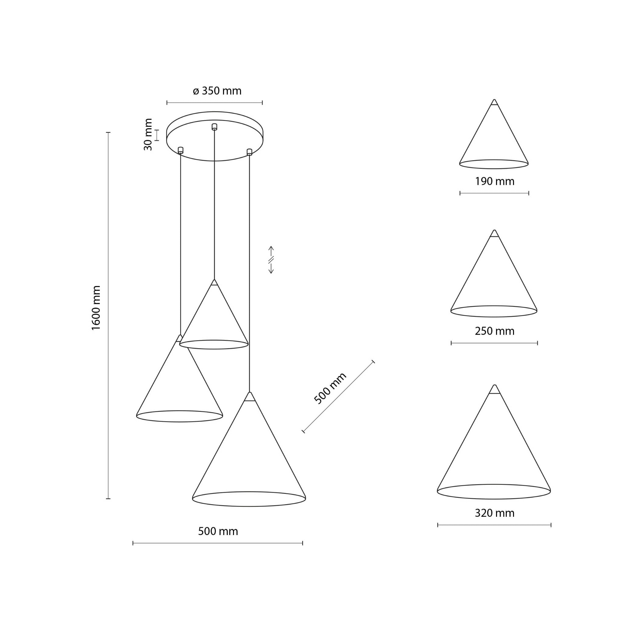 Lampa wisząca nowoczesna skandynawska klosz metalowy stożek multikolor TK Lighting Cono 6633 3x15W E27