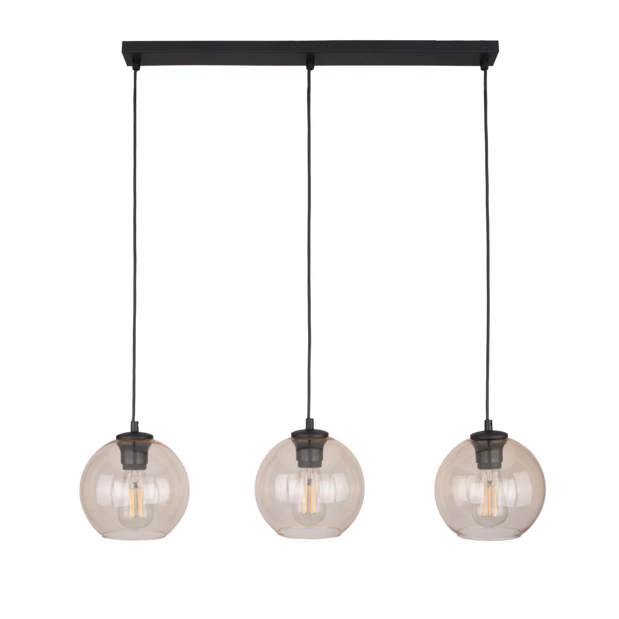 Lampa wisząca nad stół szklane klosze kule TK Lighting Cubus 4598 3x15W E27 bursztynowa czarna