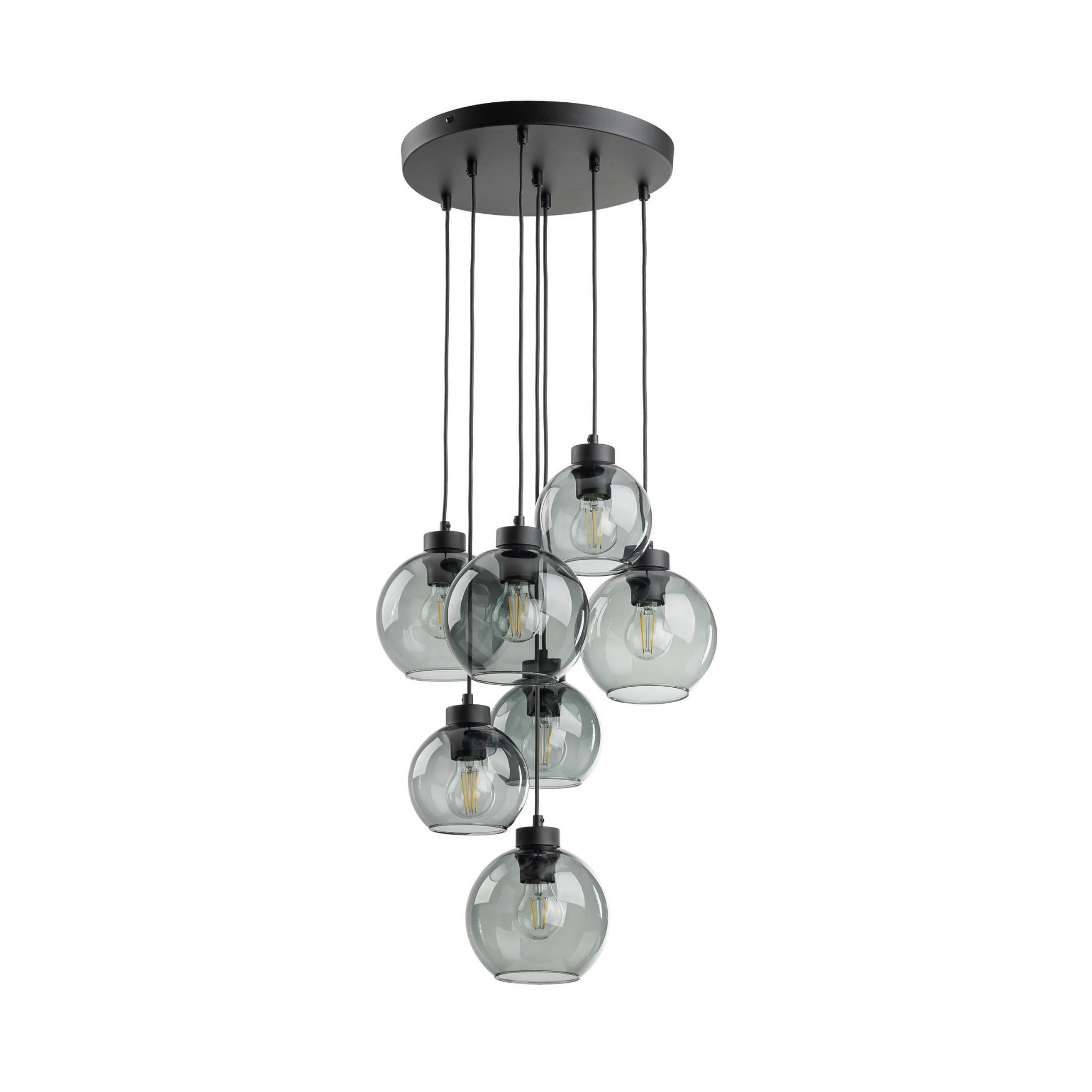 Lampa wisząca duża do salonu szklane klosze kule grafitowa czarna TK Lighting Cubus 10207 7x15W E27