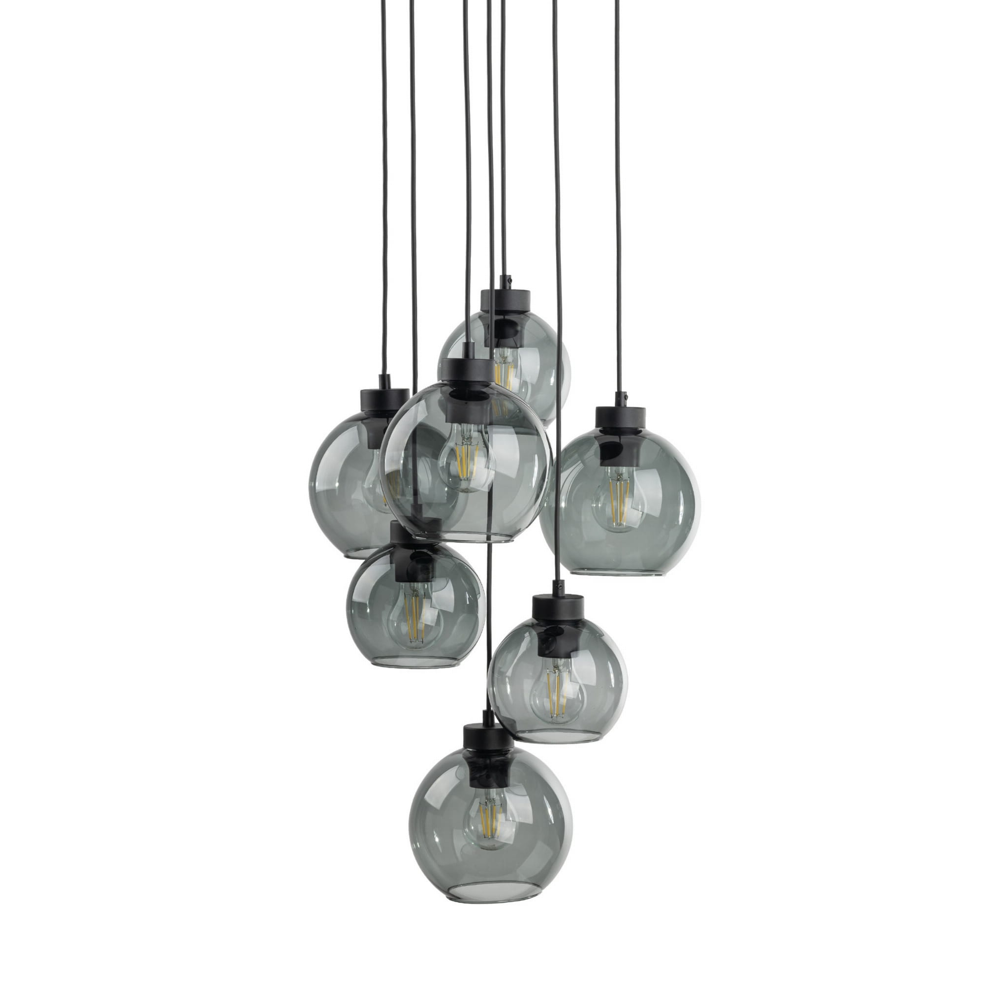 Lampa wisząca duża do salonu szklane klosze kule grafitowa czarna TK Lighting Cubus 10207 7x15W E27