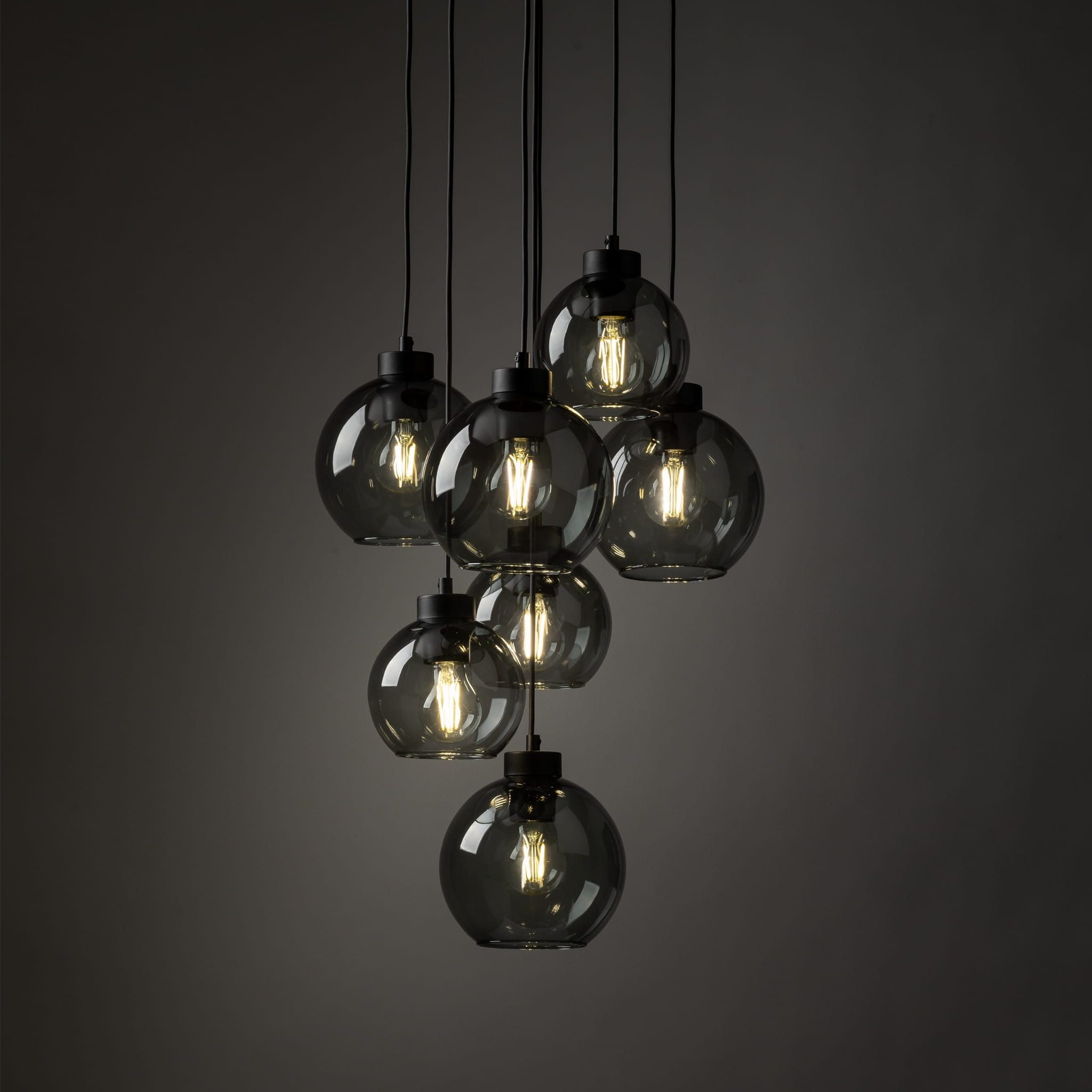 Lampa wisząca duża do salonu szklane klosze kule grafitowa czarna TK Lighting Cubus 10207 7x15W E27