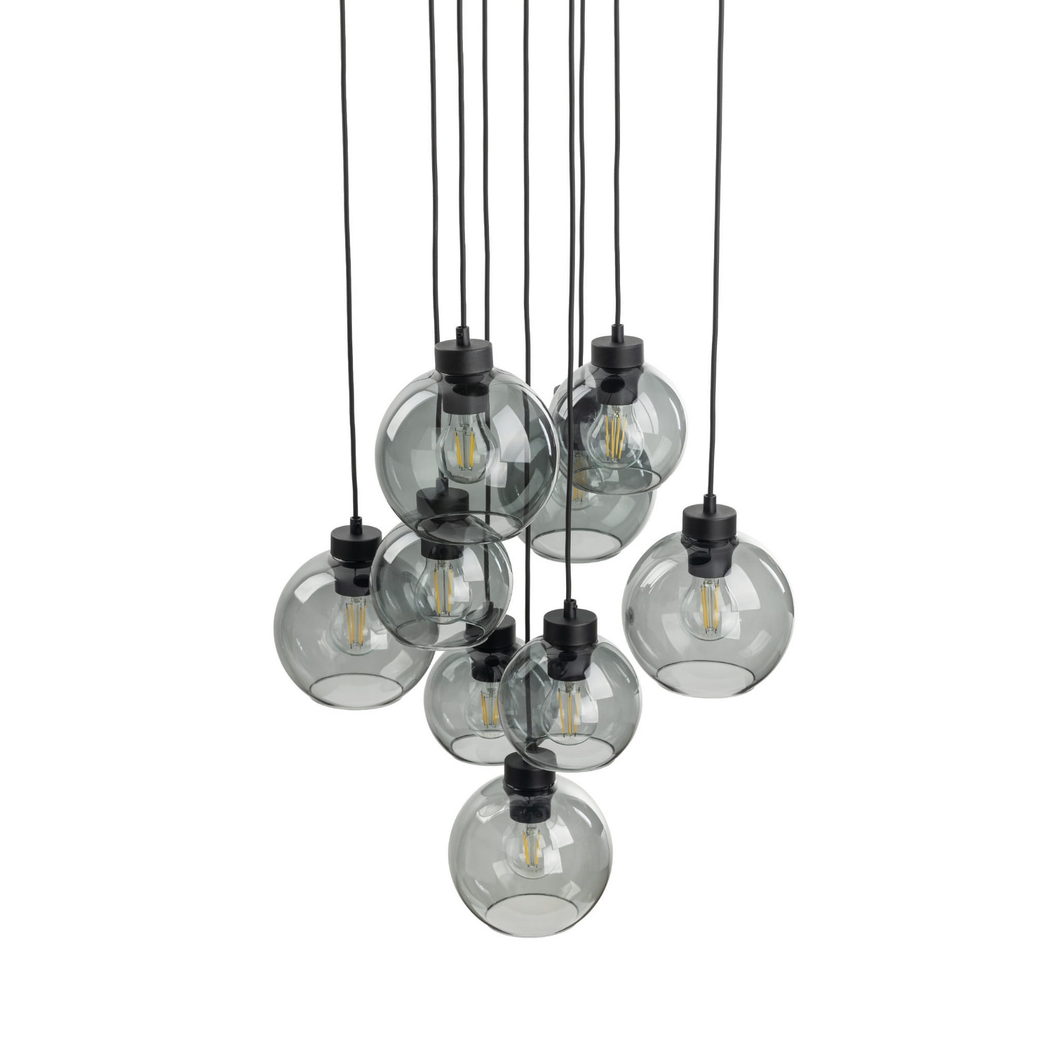 Lampa wisząca duża do salonu szklane klosze kule grafitowa czarna TK Lighting Cubus 10208 9x15W E27