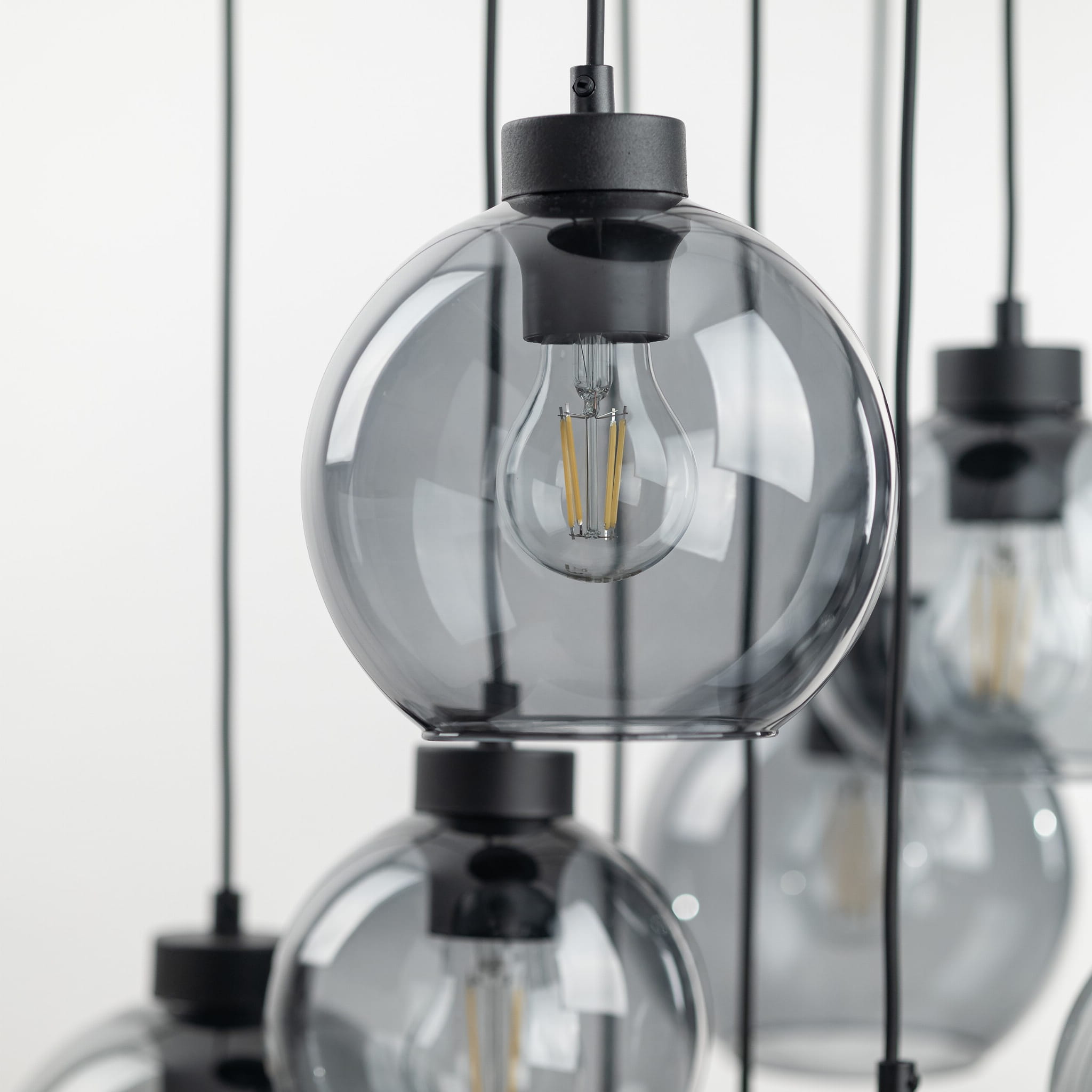 Lampa wisząca duża do salonu szklane klosze kule grafitowa czarna TK Lighting Cubus 10208 9x15W E27