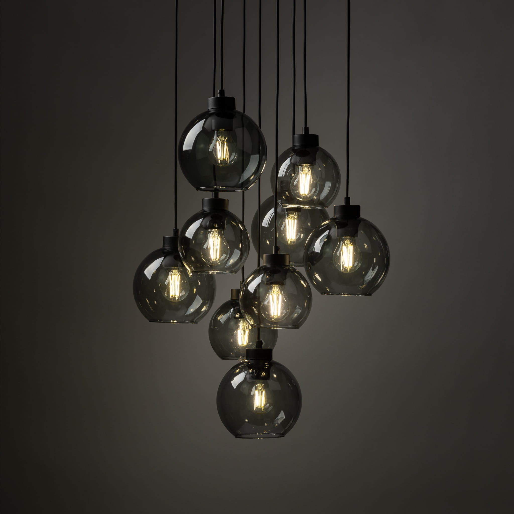 Lampa wisząca duża do salonu szklane klosze kule grafitowa czarna TK Lighting Cubus 10208 9x15W E27