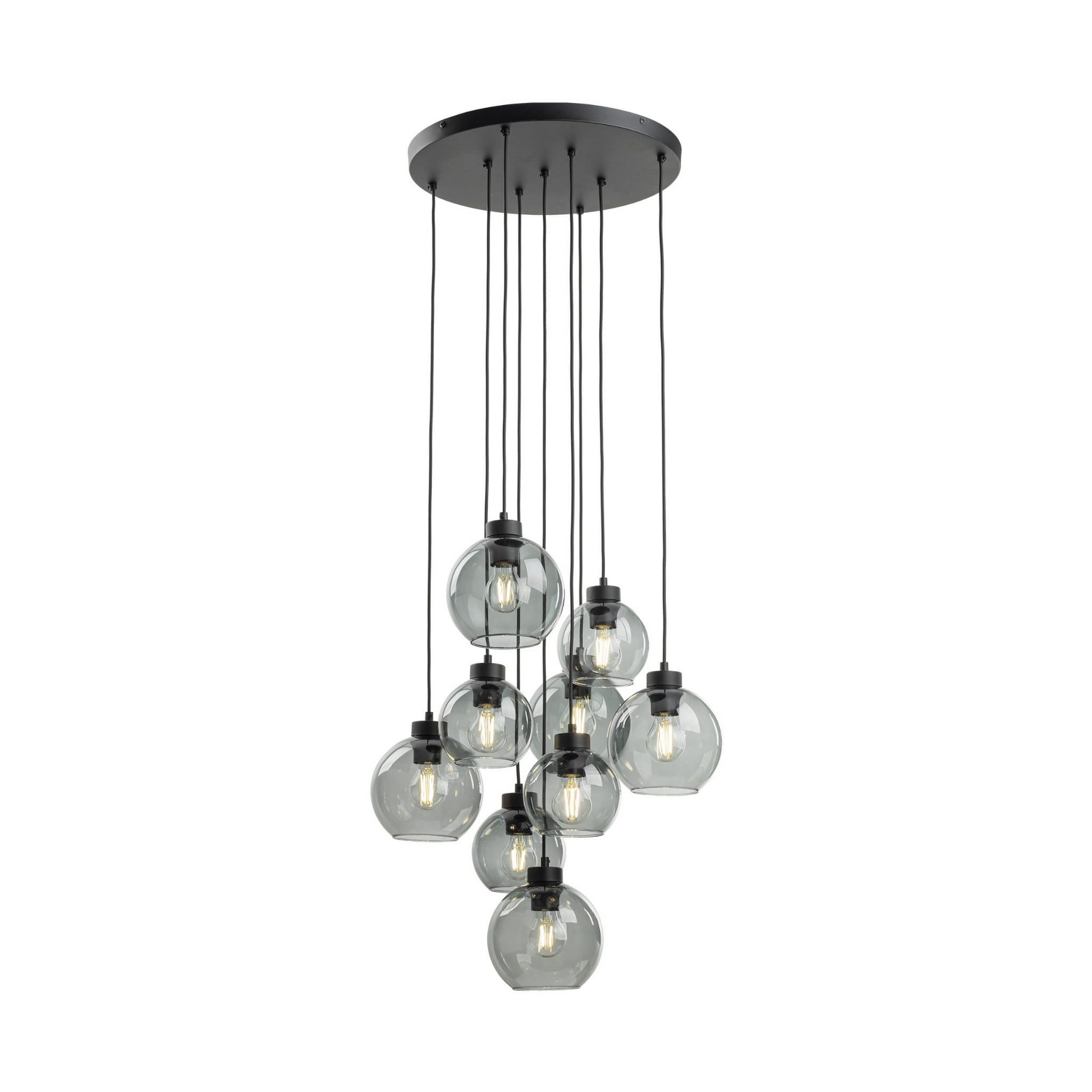 Lampa wisząca duża do salonu szklane klosze kule grafitowa czarna TK Lighting Cubus 10208 9x15W E27