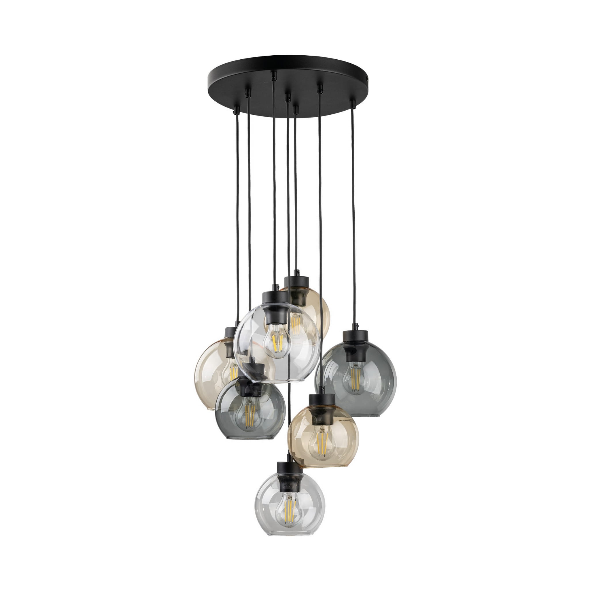 Lampa wisząca duża do salonu szklane klosze kule multikolor czarna TK Lighting Cubus 10246 7x15W E27