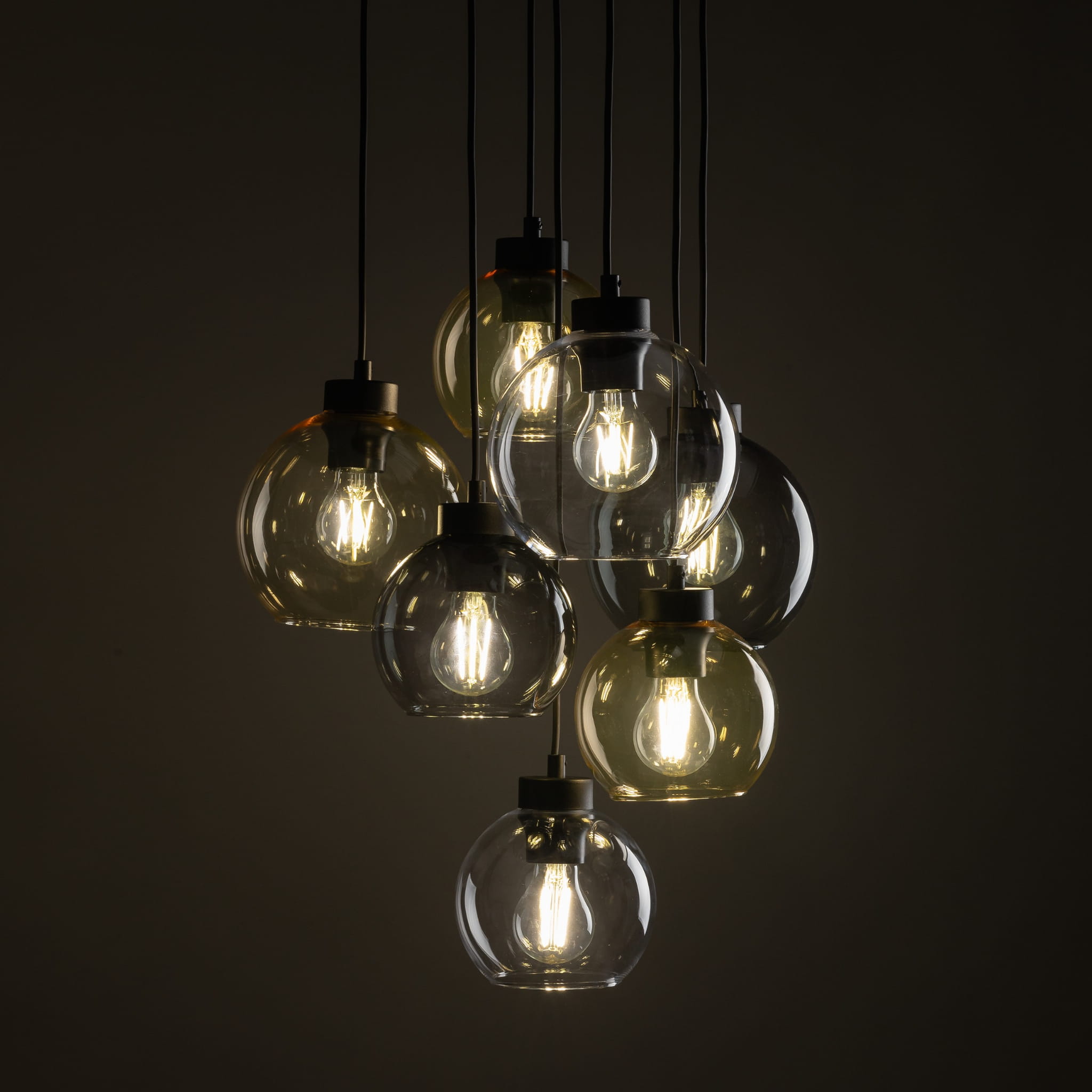 Lampa wisząca duża do salonu szklane klosze kule multikolor czarna TK Lighting Cubus 10246 7x15W E27