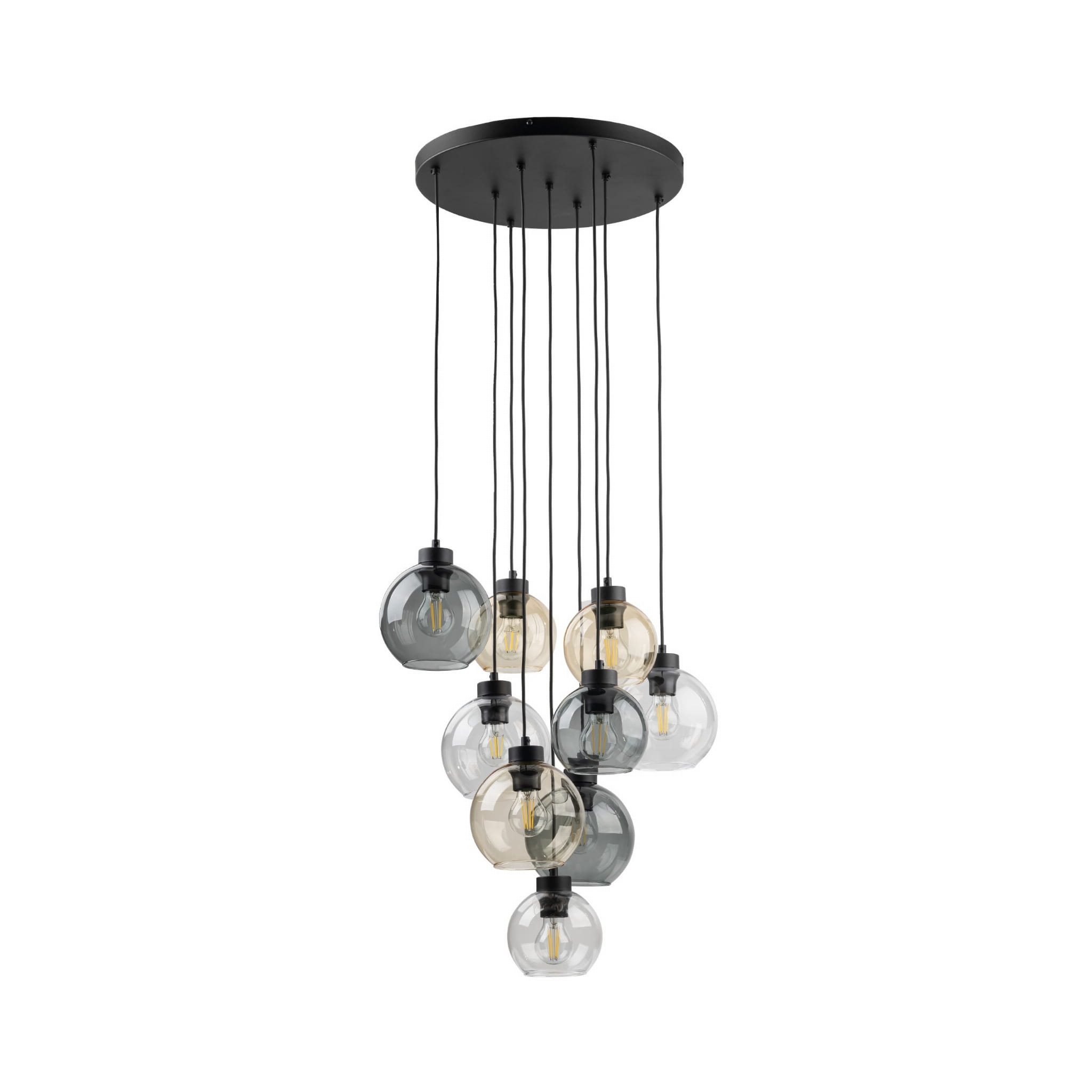Lampa wisząca duża do salonu szklane klosze kule multikolor czarna TK Lighting Cubus 10247 9x15W E27