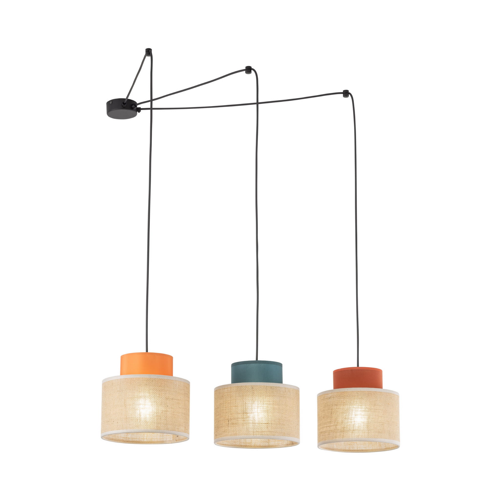 Lampa wisząca nowoczesna boho skandynawska pająk abażur materiałowy juta multikolor TK Lighting Duo 3140 3x15W E27