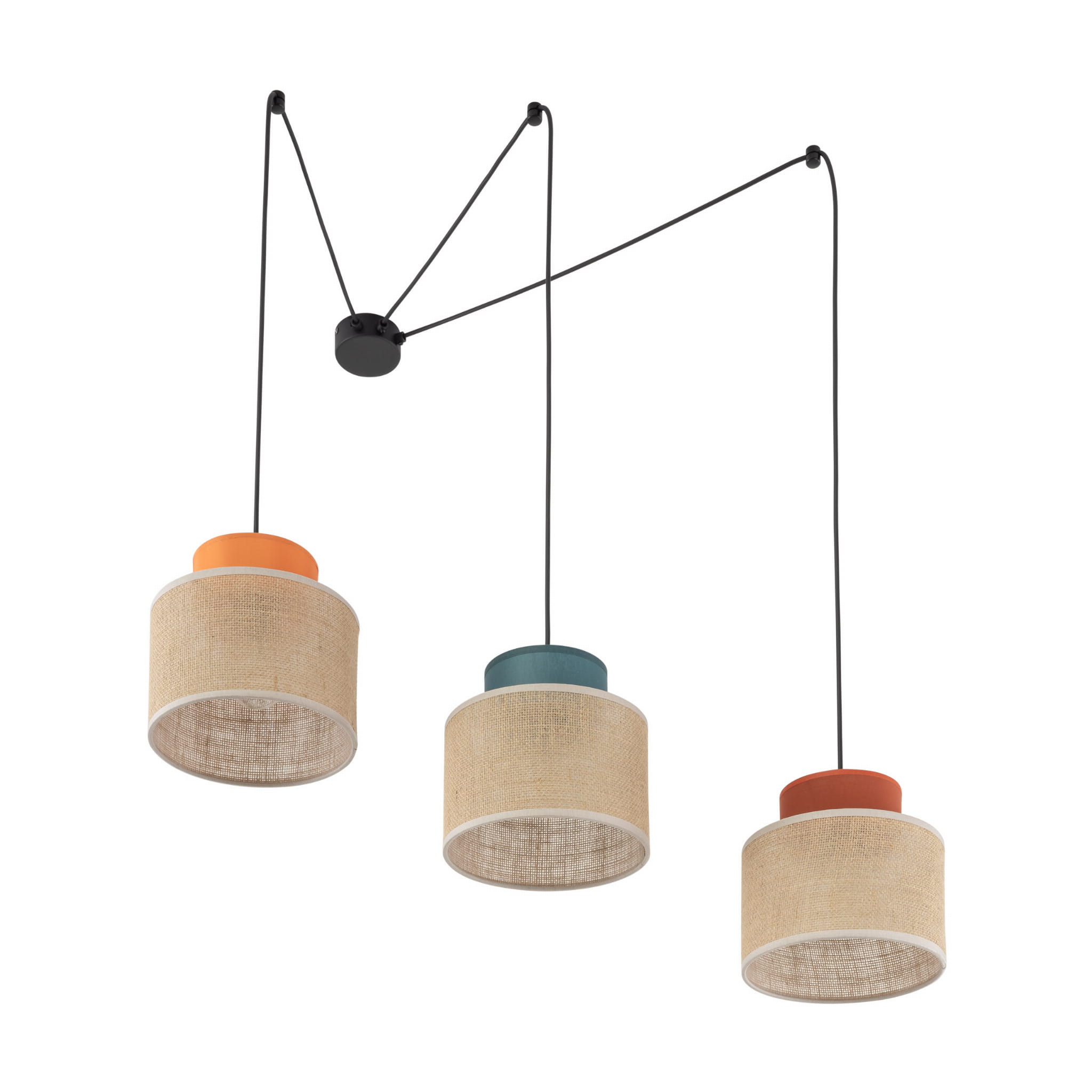 Lampa wisząca nowoczesna boho skandynawska pająk abażur materiałowy juta multikolor TK Lighting Duo 3140 3x15W E27
