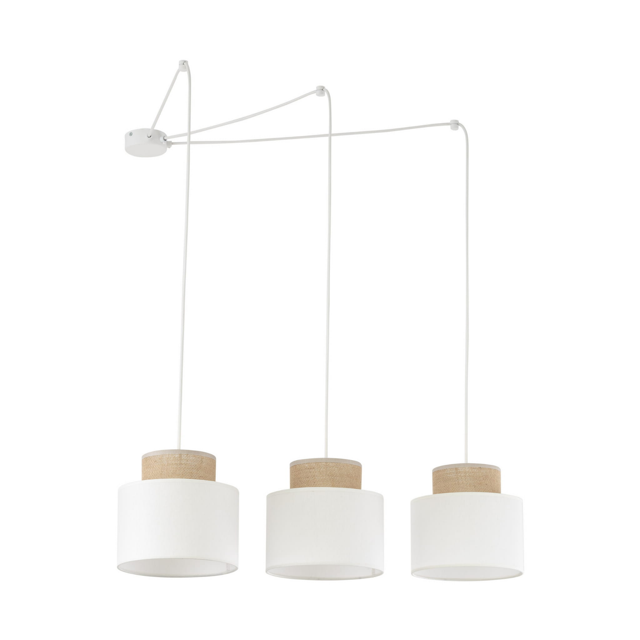 Lampa wisząca nowoczesna boho skandynawska pająk abażur materiałowy juta biała TK Lighting Duo 2345 3x15W E27