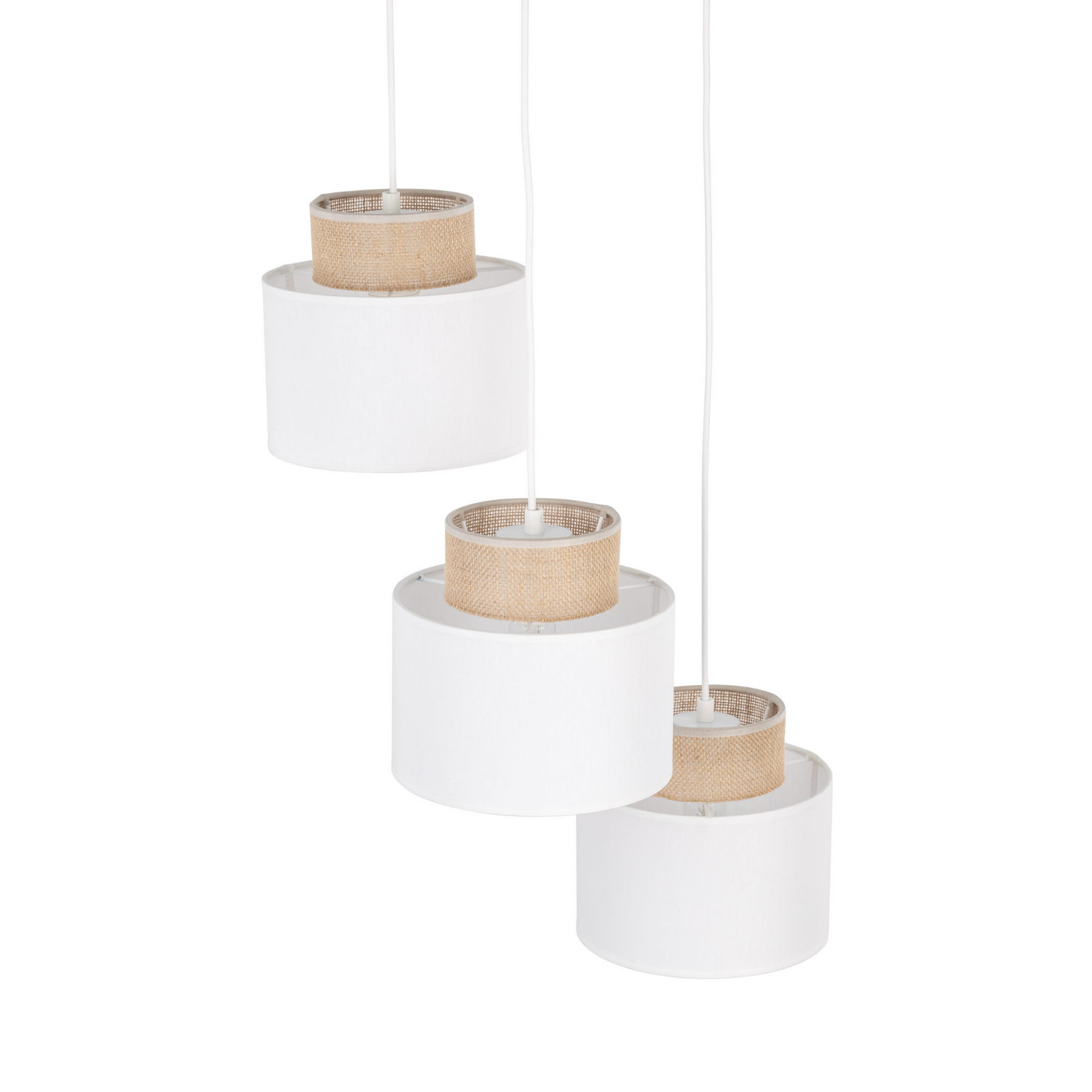 Lampa wisząca nowoczesna boho skandynawska abażur materiałowy juta biała TK Lighting Duo 2594 3x15W E27