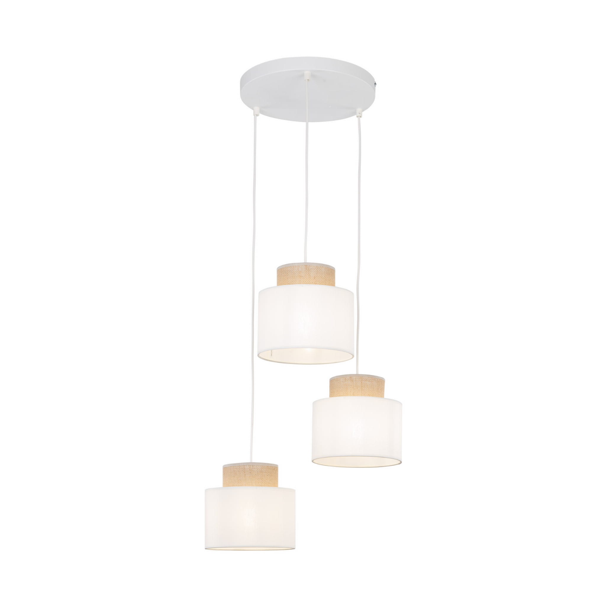 Lampa wisząca nowoczesna boho skandynawska abażur materiałowy juta biała TK Lighting Duo 2594 3x15W E27