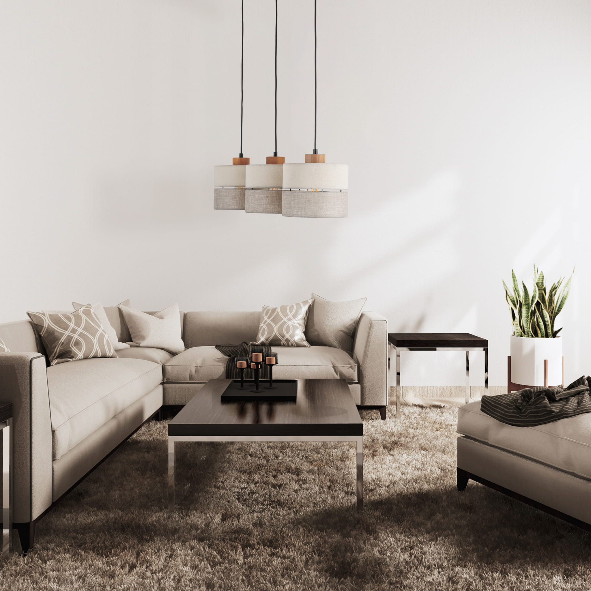 Tk Lighting Eco 5771 lampa wisząca 3x15W E27 czarna drewniana