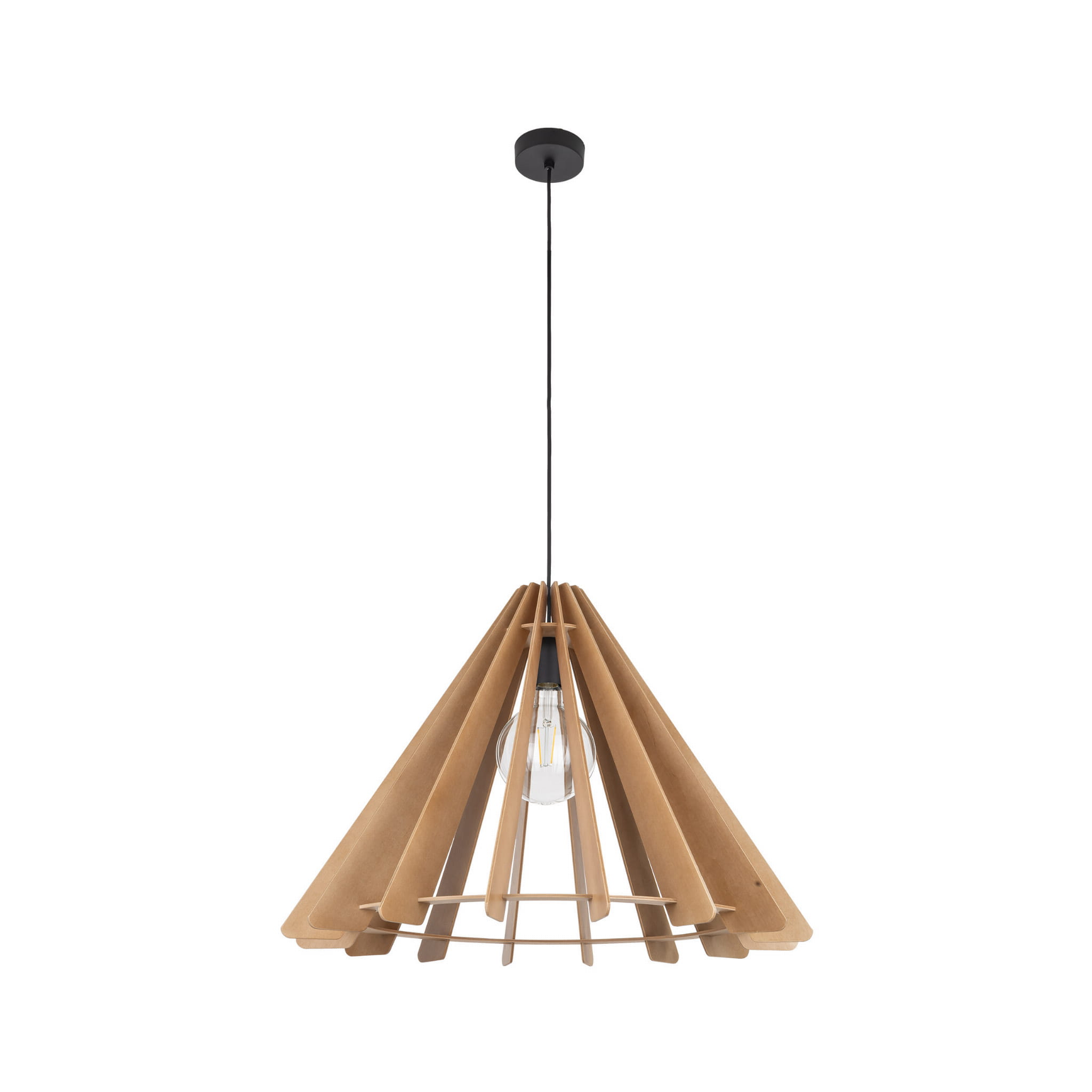 Lampa wisząca nowoczesna elegancka ażurowa klosz drewniany stożek drewniana czarna TK Lighting Eris 6611 1x15W E27