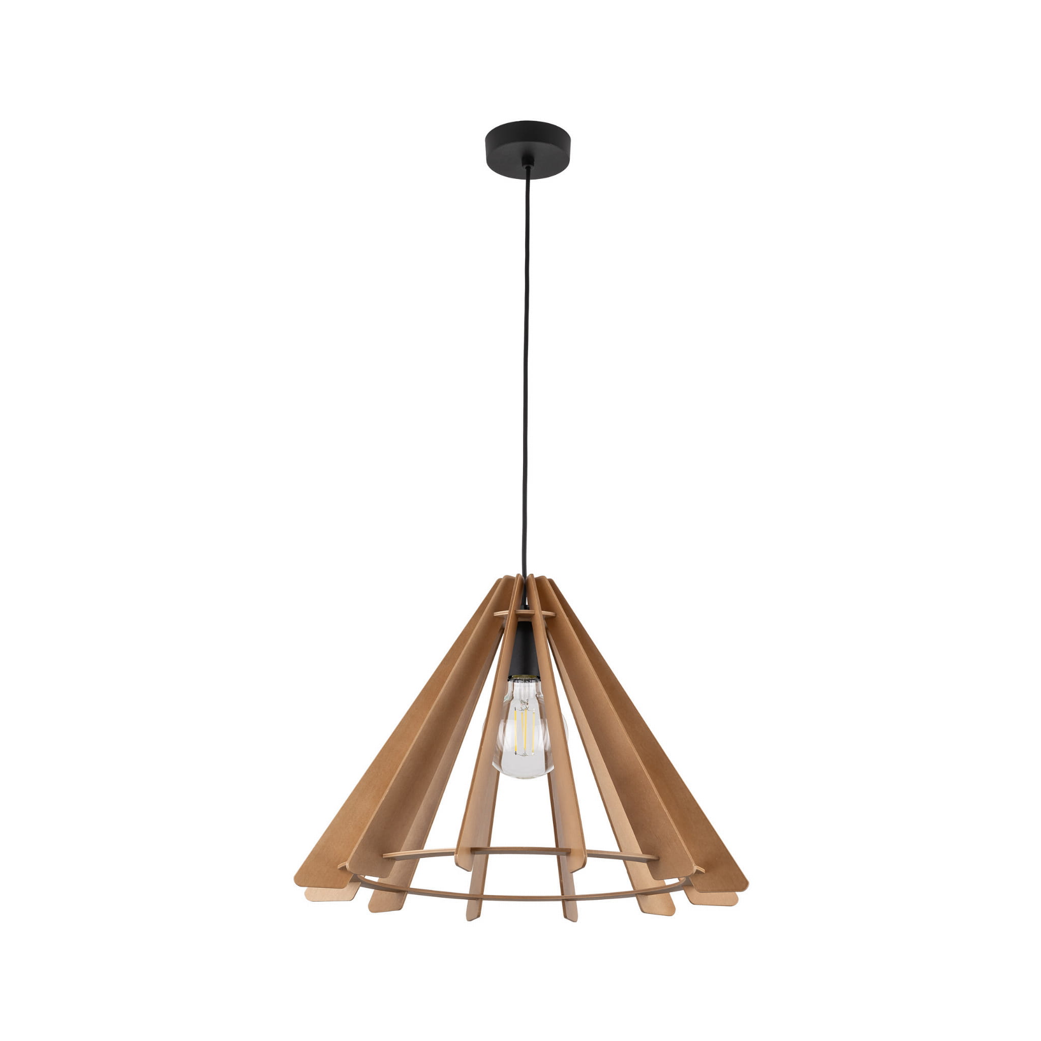 Lampa wisząca nowoczesna elegancka ażurowa klosz drewniany stożek drewniana czarna TK Lighting Eris 6586 1x15W E27