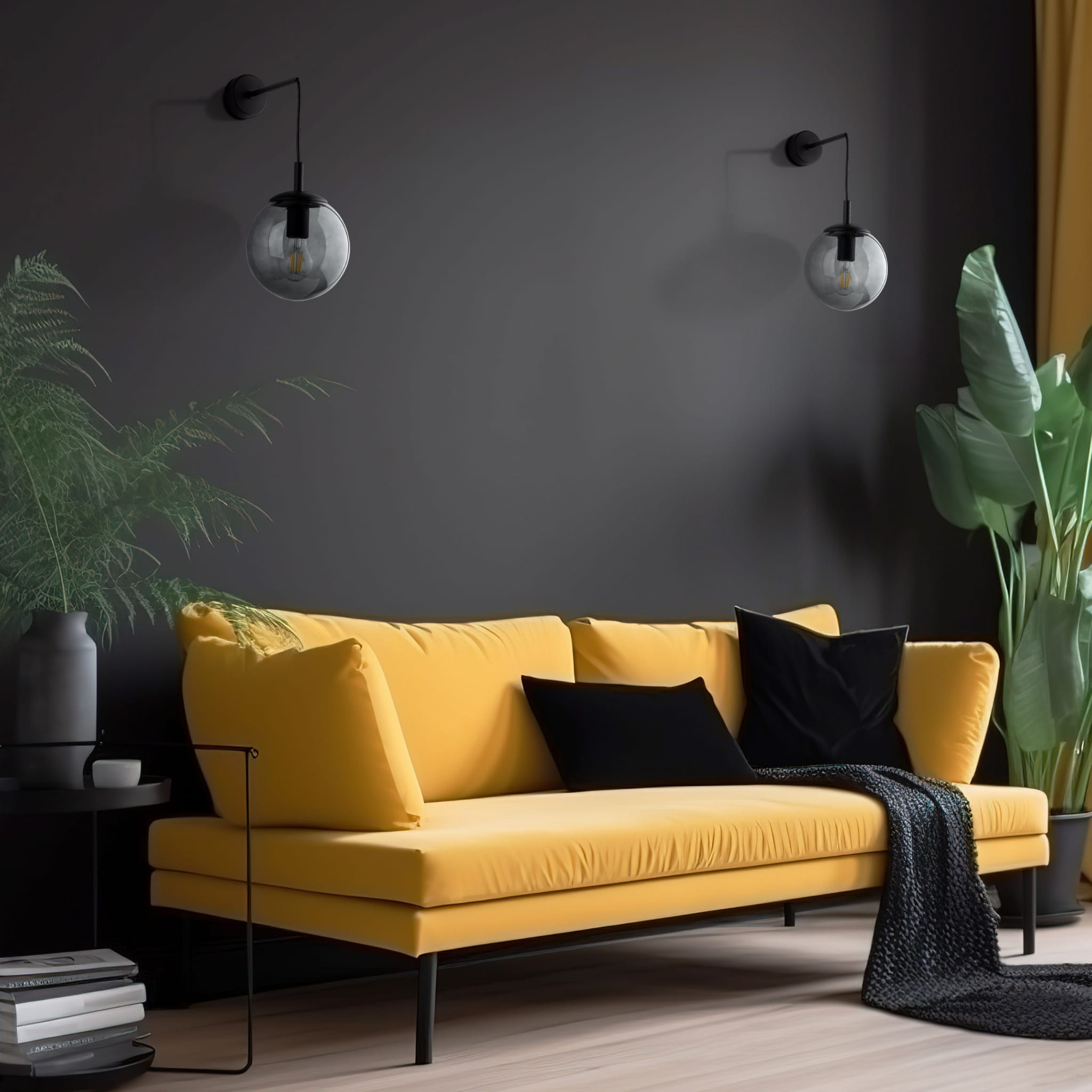 Kinkiet nowoczesny elegancki loft industrialny klosz szklany kula grafitowy czarny TK Lighting Esme 5386 1x15W E27