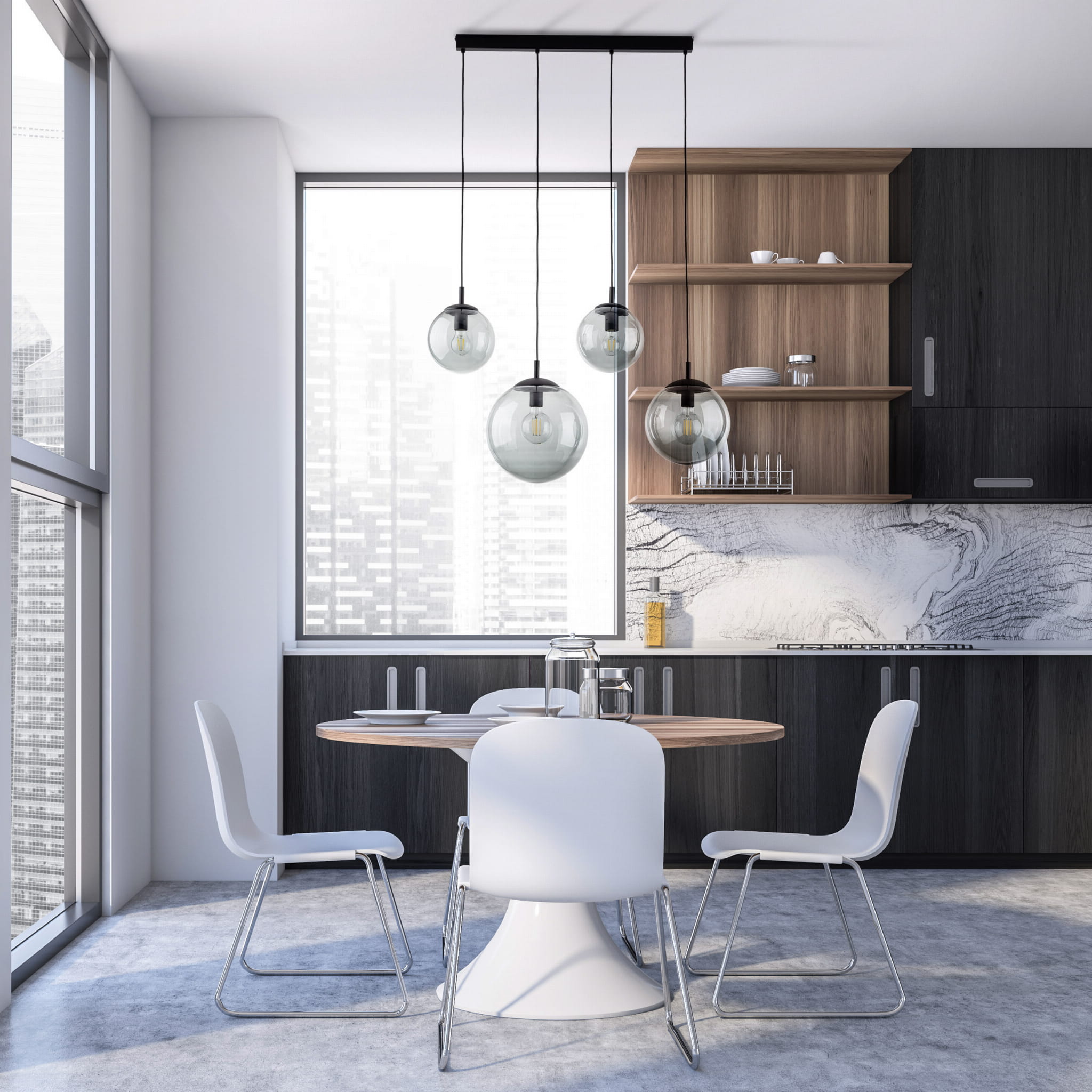 Lampa wisząca nowoczesna elegancka loft industrialna klosz szklany kule grafitowa czarna TK Lighting Esme 5381 4x15W E27