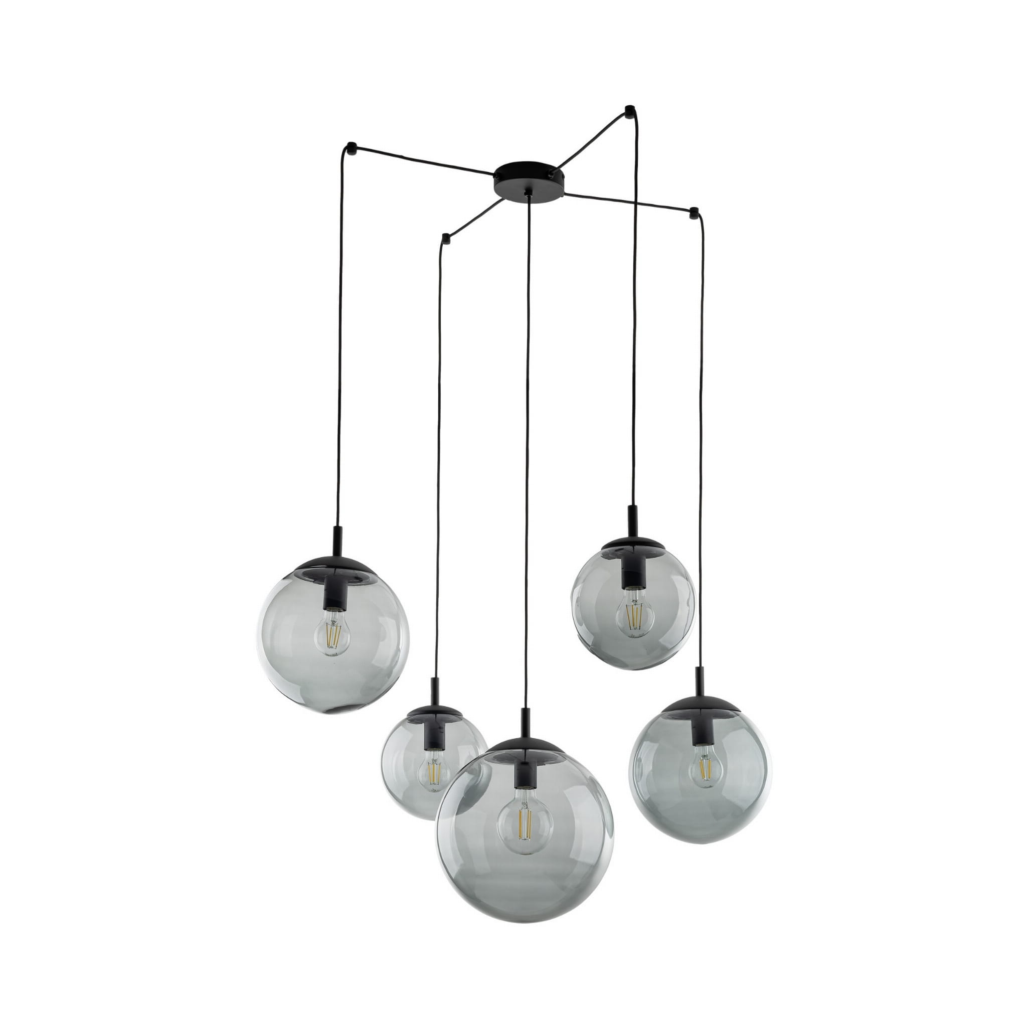 Lampa wisząca nowoczesna elegancka loft industrialna pająk klosz szklany kule grafitowa czarna TK Lighting Esme 5382 5x15W E27