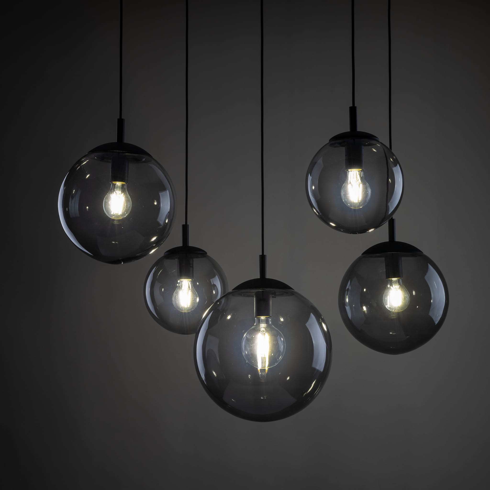 Lampa wisząca nowoczesna elegancka loft industrialna pająk klosz szklany kule grafitowa czarna TK Lighting Esme 5382 5x15W E27
