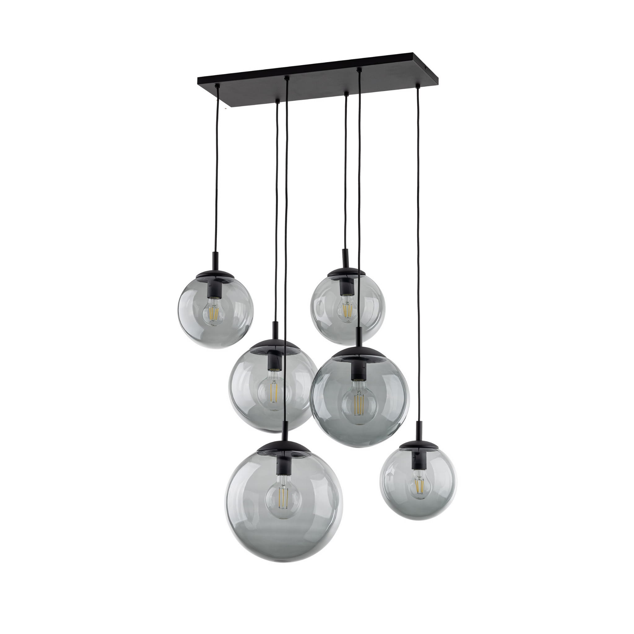 Lampa wisząca nowoczesna elegancka loft industrialna klosz szklany kule grafitowa czarna TK Lighting Esme 5384 6x15W E27