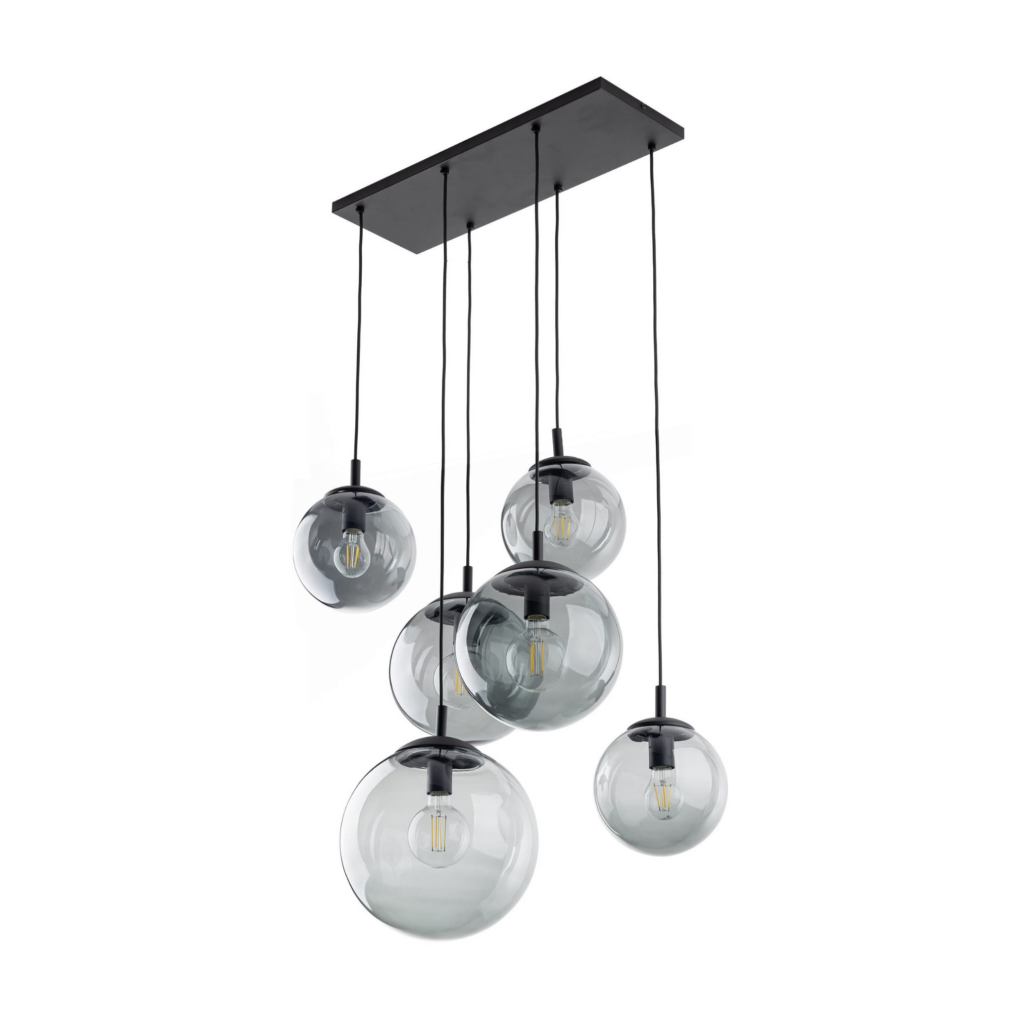 Lampa wisząca nowoczesna elegancka loft industrialna klosz szklany kule grafitowa czarna TK Lighting Esme 5384 6x15W E27
