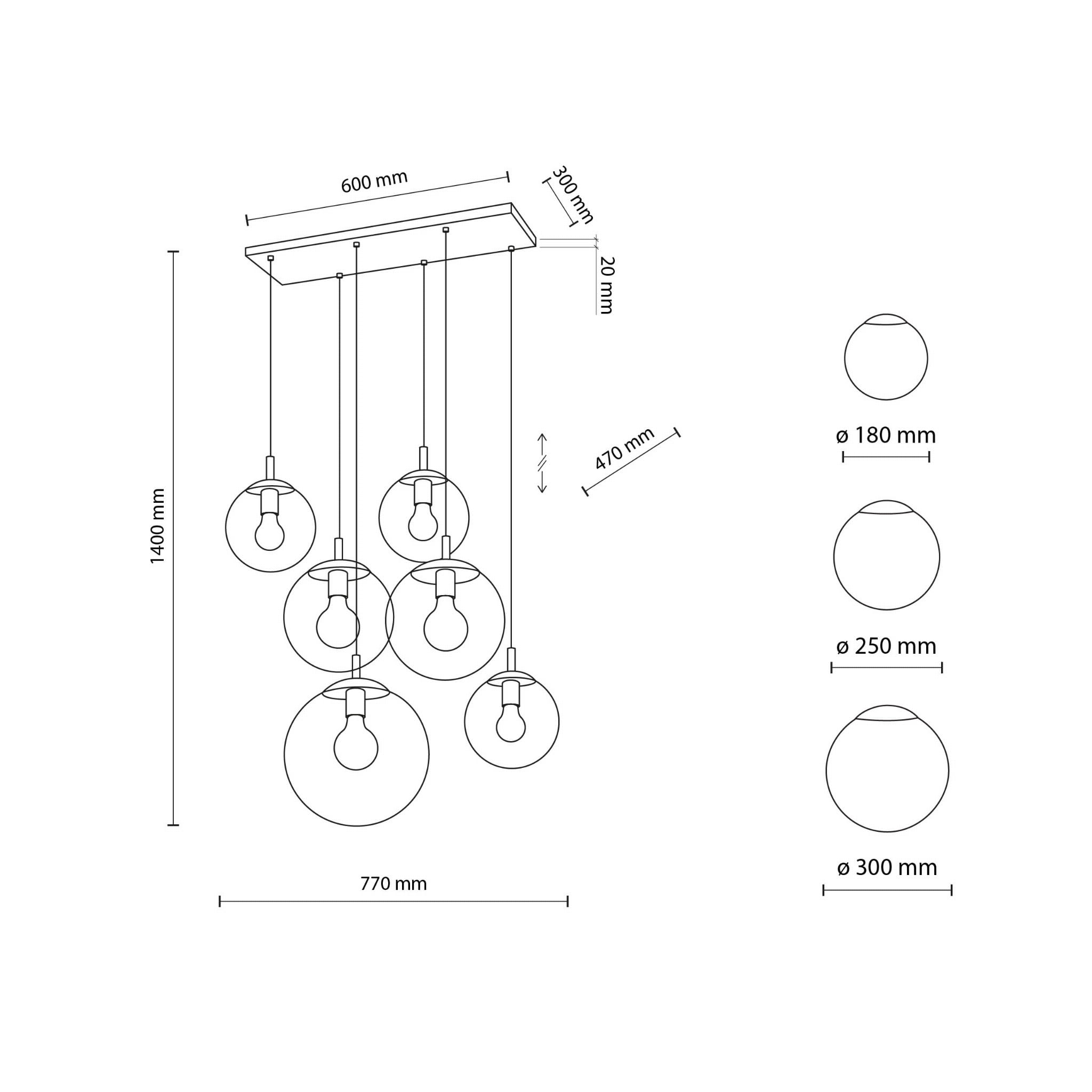 Lampa wisząca nowoczesna elegancka loft industrialna klosz szklany kule grafitowa czarna TK Lighting Esme 5384 6x15W E27