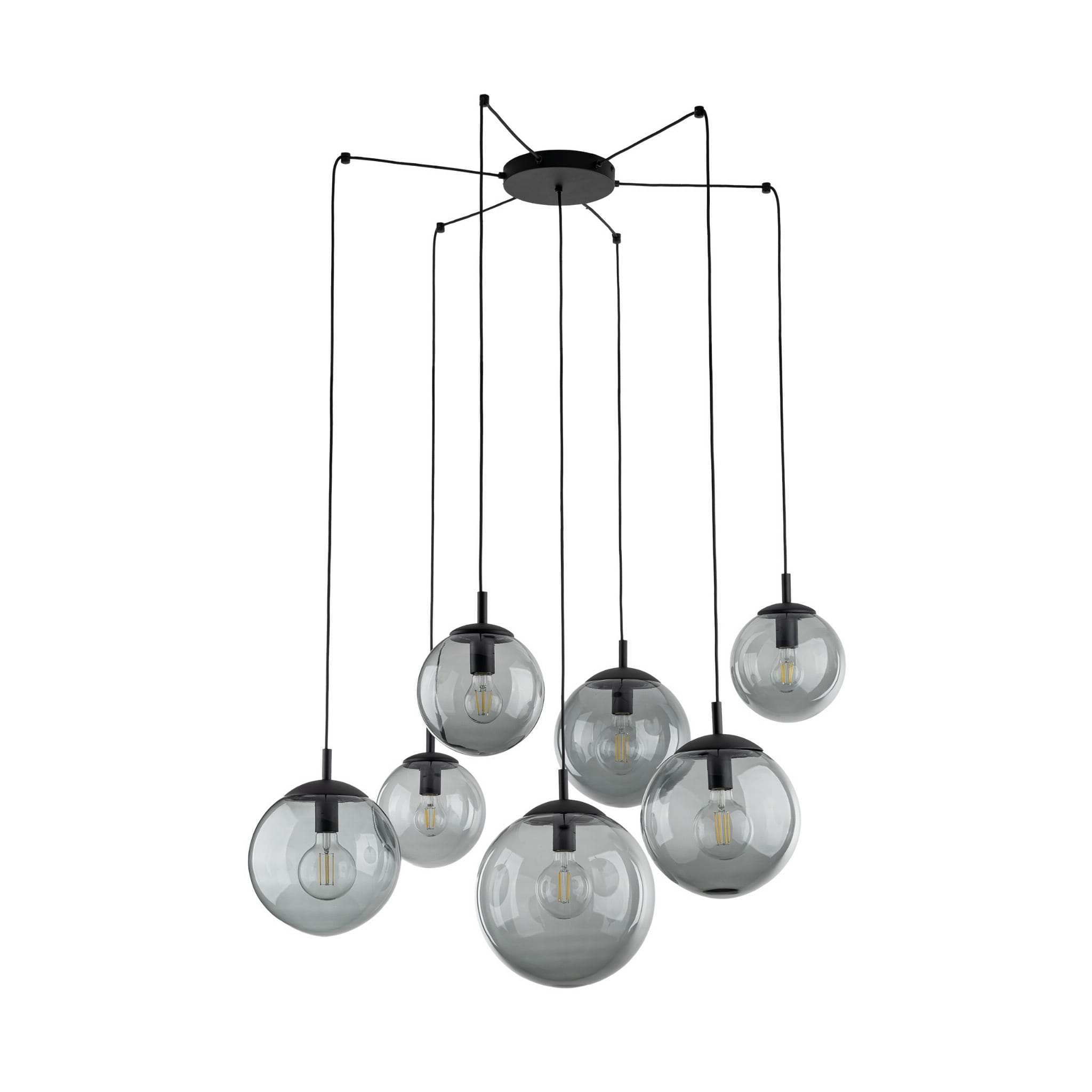 Lampa wisząca nowoczesna elegancka loft industrialna pająk klosz szklany kule grafitowa czarna TK Lighting Esme 5385 7x15W E27