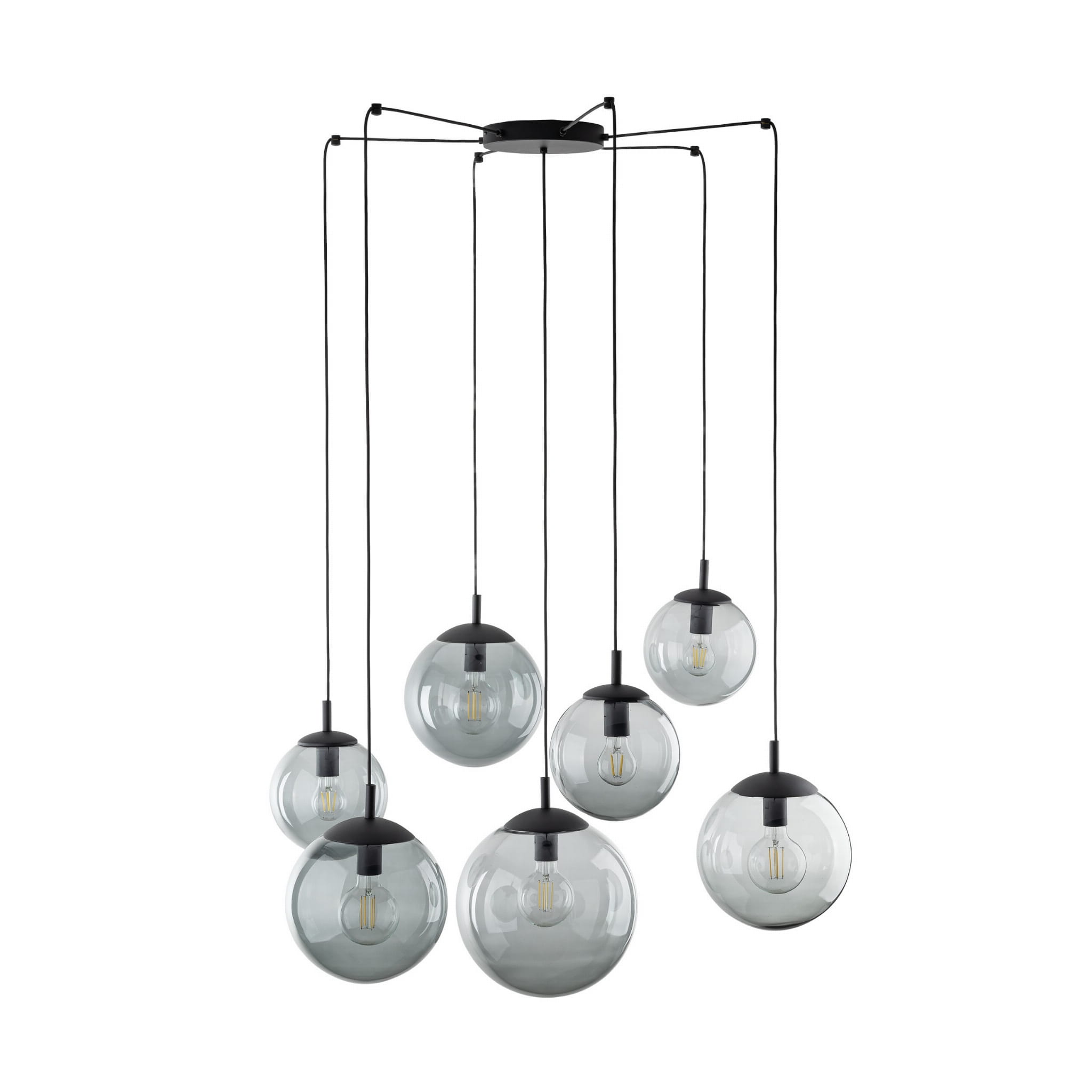 Lampa wisząca nowoczesna elegancka loft industrialna pająk klosz szklany kule grafitowa czarna TK Lighting Esme 5385 7x15W E27