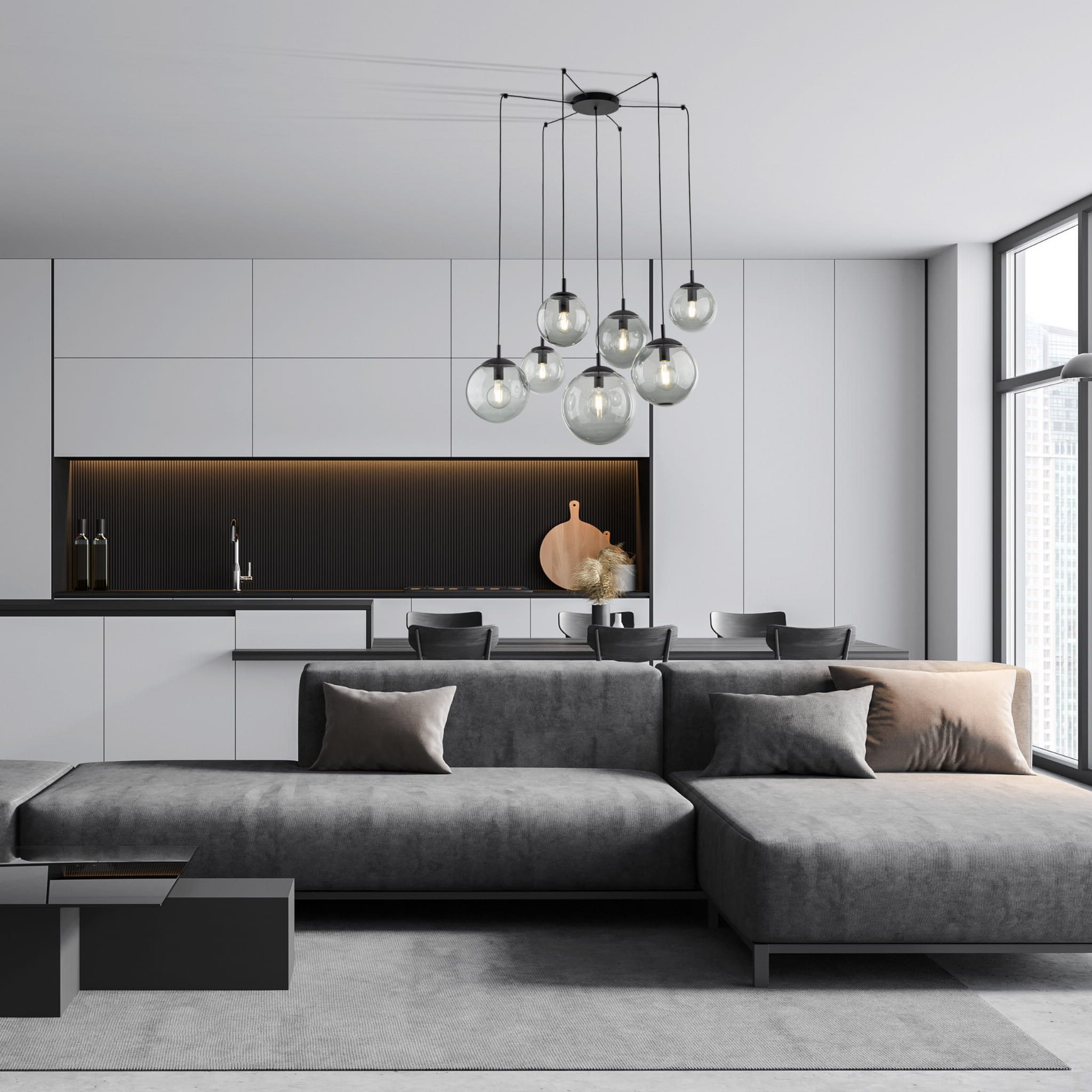 Lampa wisząca nowoczesna elegancka loft industrialna pająk klosz szklany kule grafitowa czarna TK Lighting Esme 5385 7x15W E27